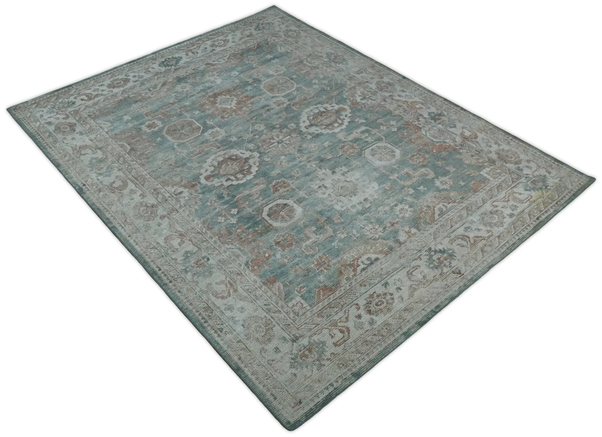 8x10 Green and Ivory Rug | Handmade Floral Area rug made with wool blended with art silk Low Pile  | PR03 - Image 9