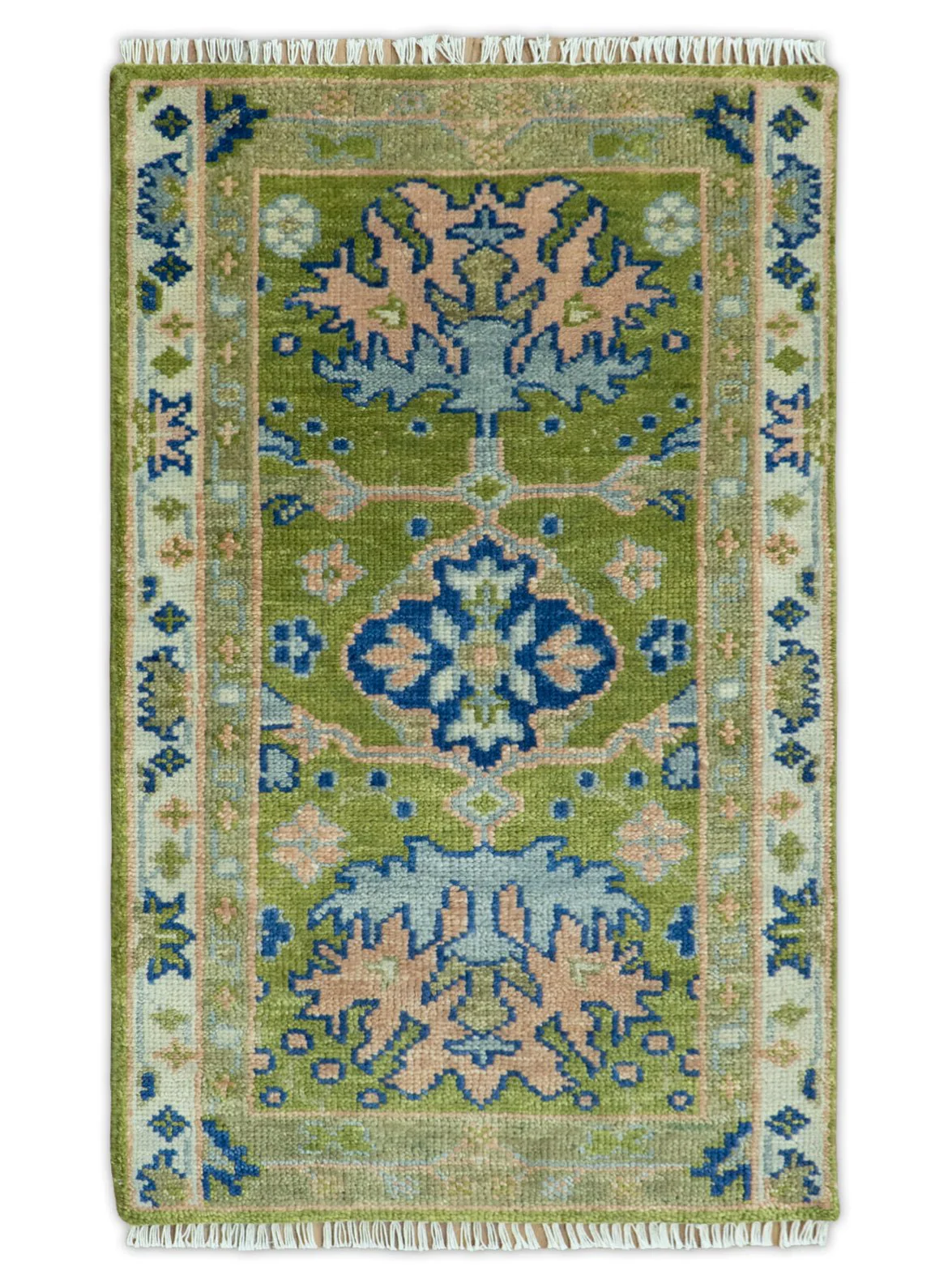 8x10 Green, Blue and Peach Hand Knotted Vibrant Donegal Floral Wool Rug - Image 11