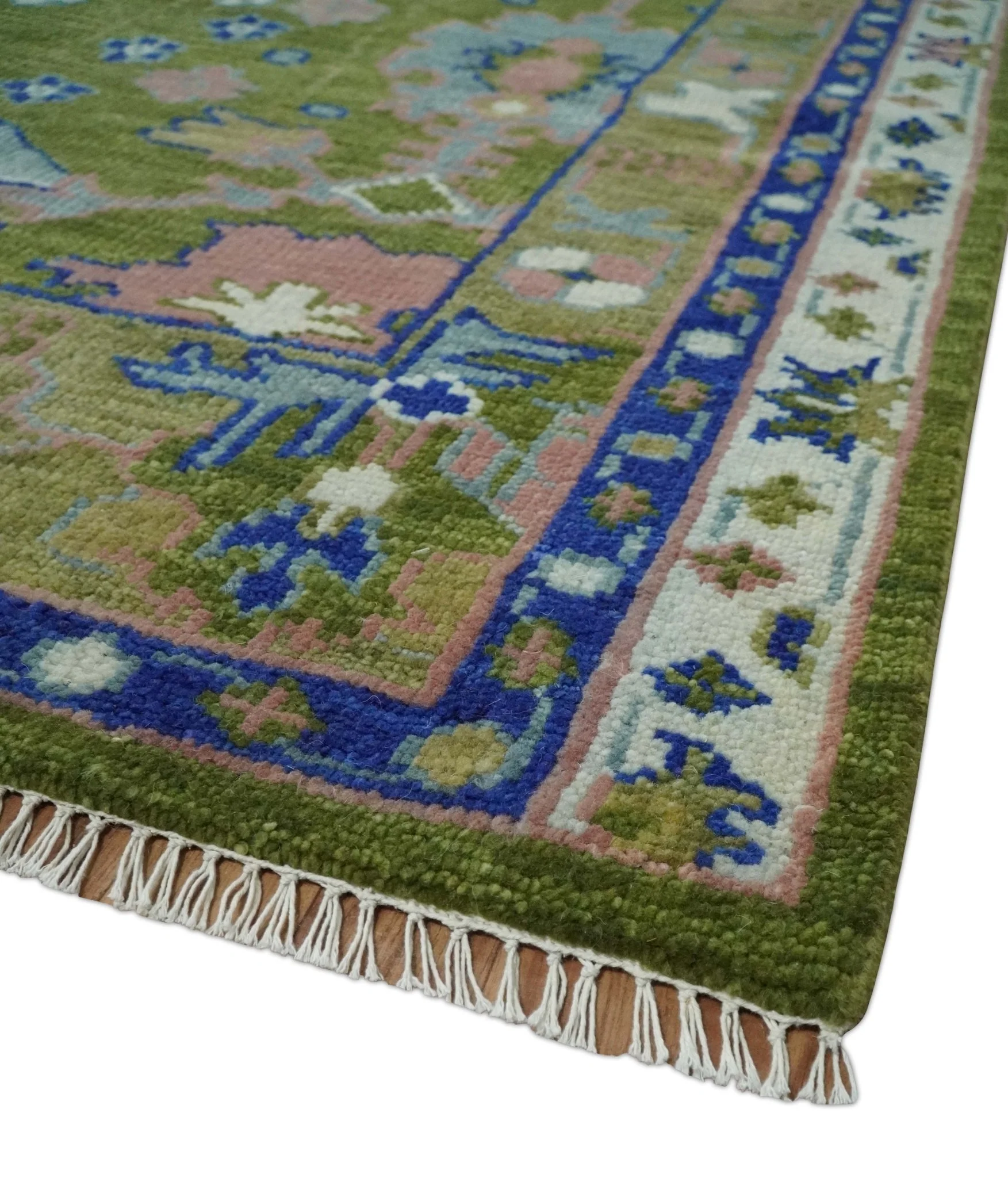8x10 Green, Blue and Peach Hand Knotted Vibrant Donegal Floral Wool Rug - Image 5