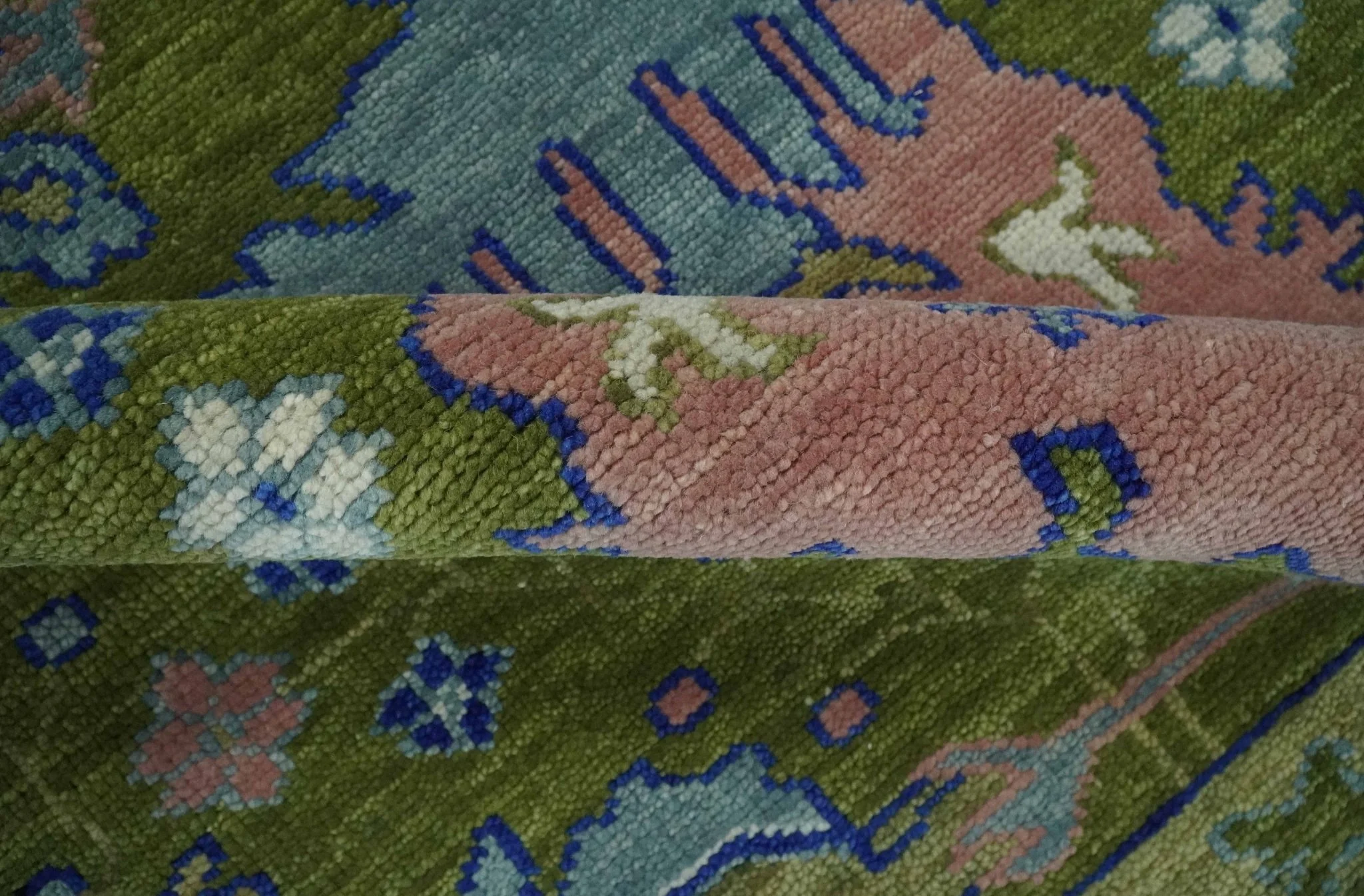 8x10 Green, Blue and Peach Hand Knotted Vibrant Donegal Floral Wool Rug - Image 6