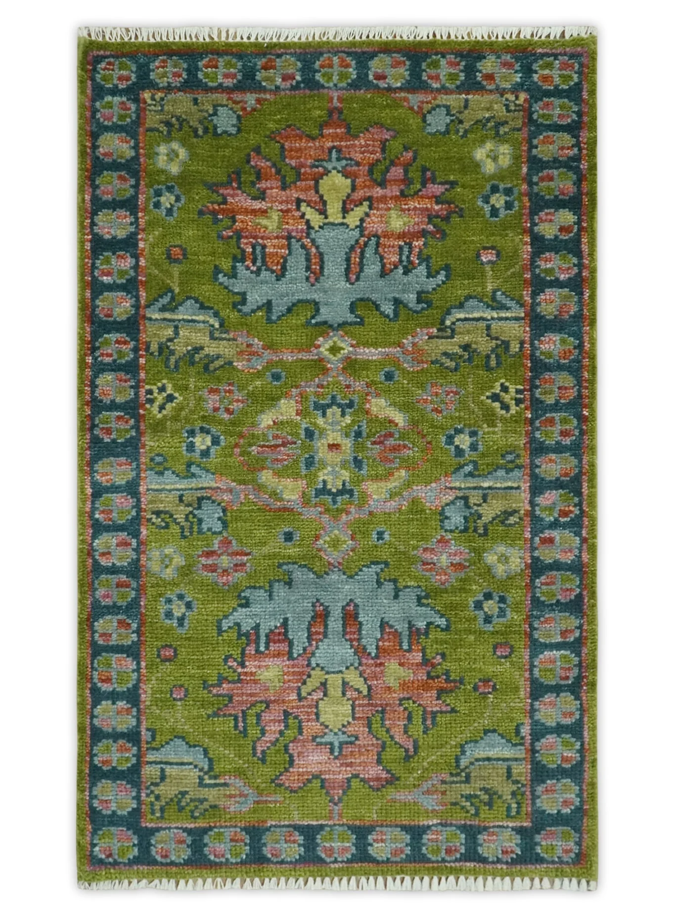 8x10 Green, Blue and Peach Hand Knotted Vibrant Donegal Floral Wool Rug - Image 11