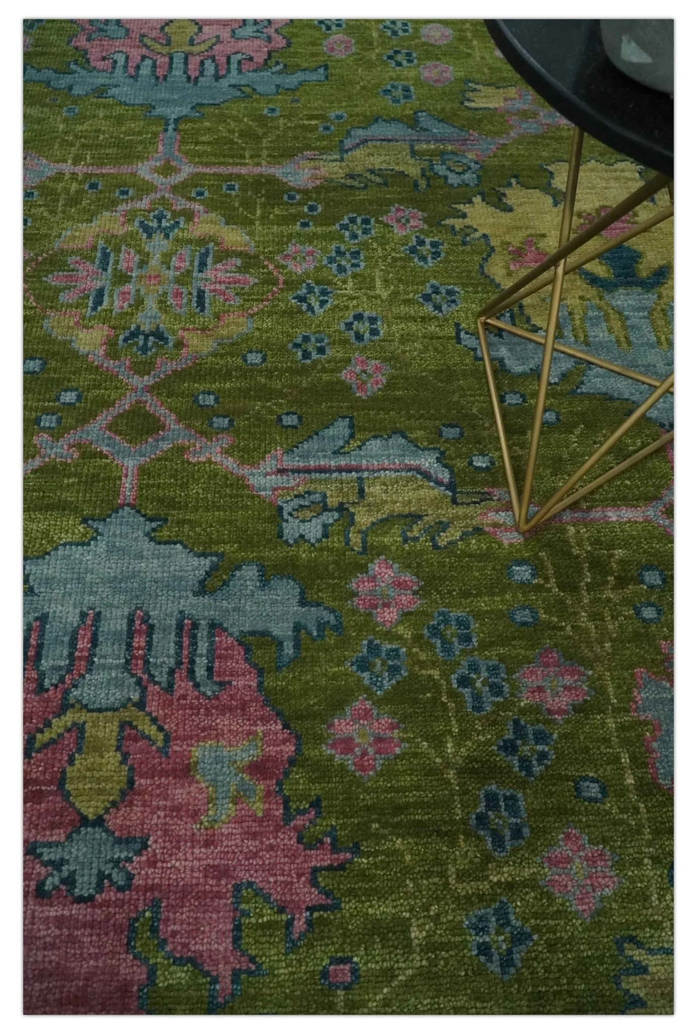 8x10 Green, Blue and Peach Hand Knotted Vibrant Donegal Floral Wool Rug - Image 2