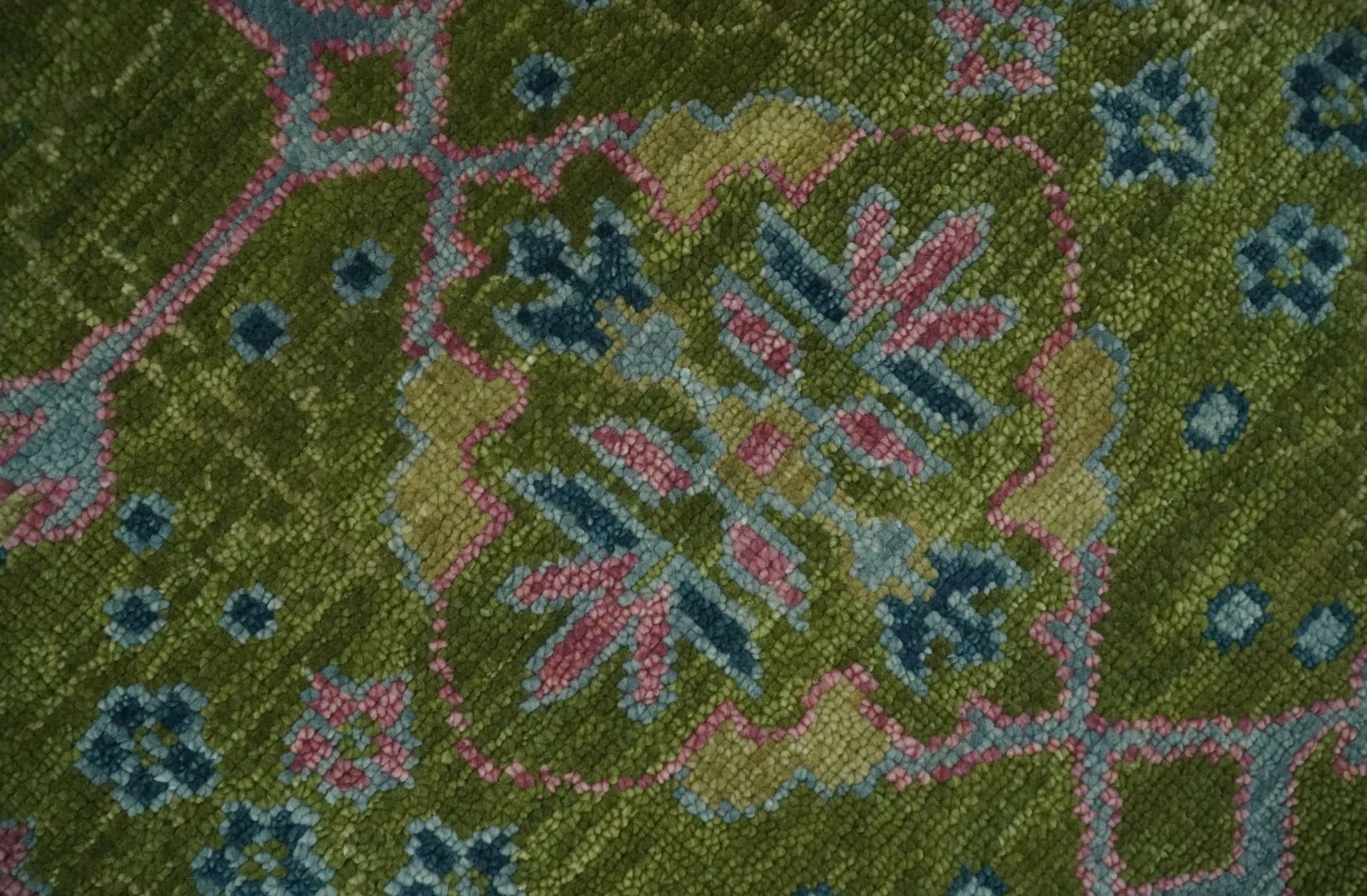 8x10 Green, Blue and Peach Hand Knotted Vibrant Donegal Floral Wool Rug - Image 4