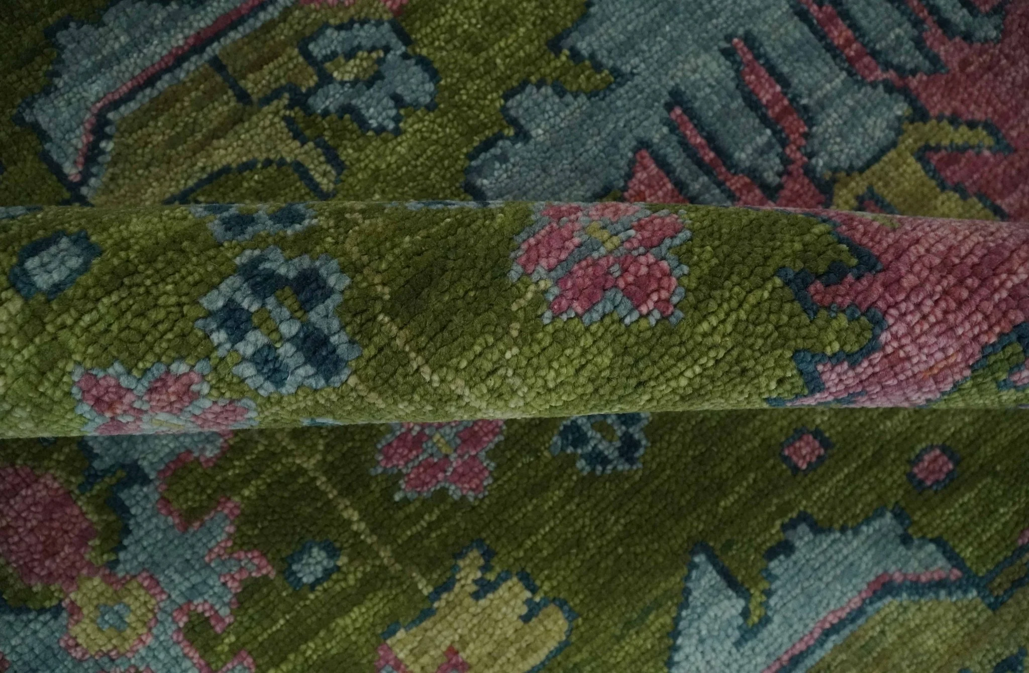 8x10 Green, Blue and Peach Hand Knotted Vibrant Donegal Floral Wool Rug - Image 6
