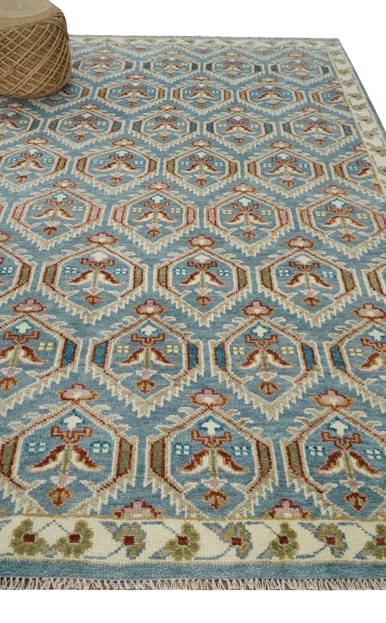 9x12 Hand Knotted Antique Blue, Beige and Rust Traditional Persian Oushak Wool Rug | TRDCP714 - Image 3