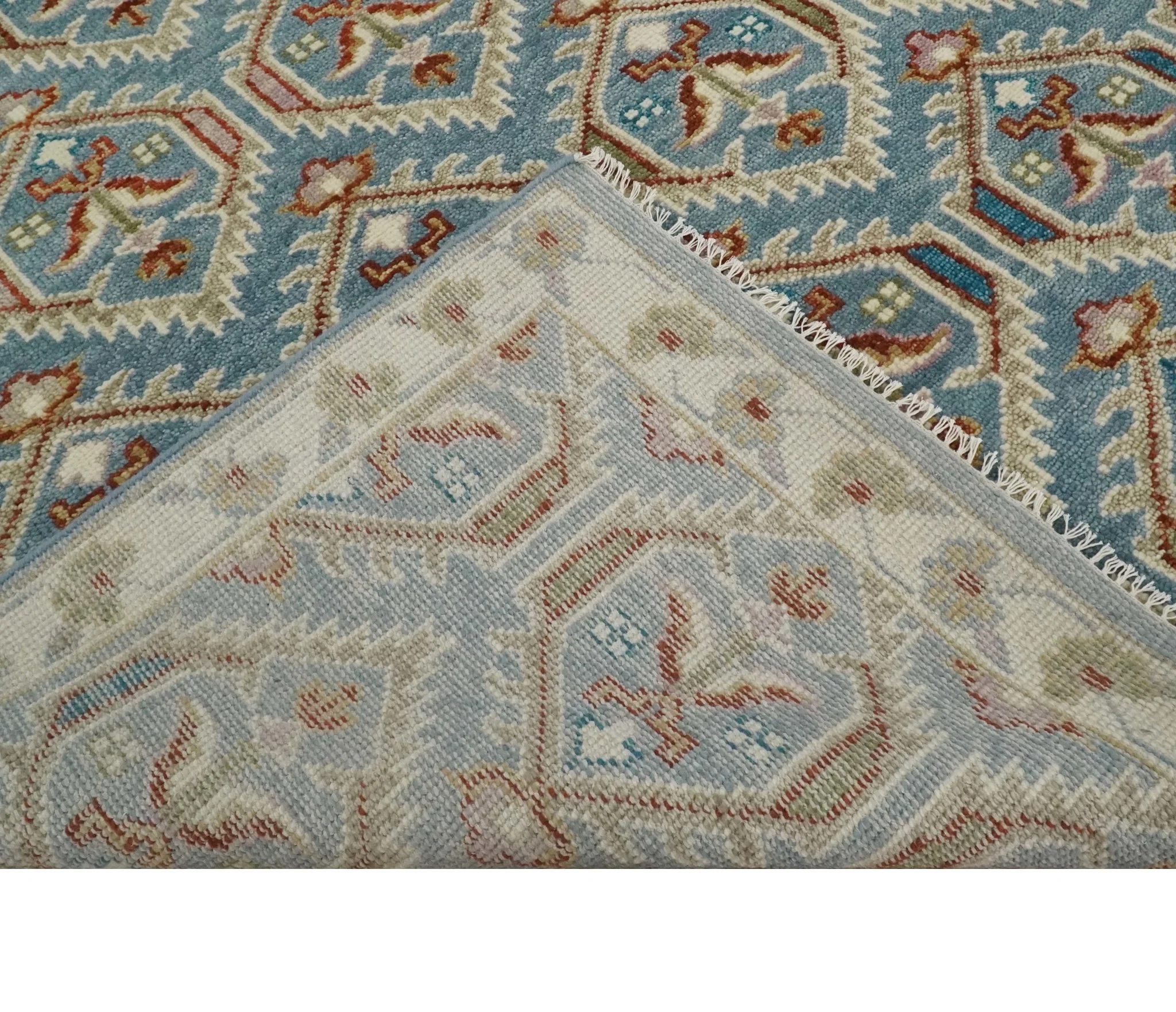 9x12 Hand Knotted Antique Blue, Beige and Rust Traditional Persian Oushak Wool Rug | TRDCP714 - Image 4