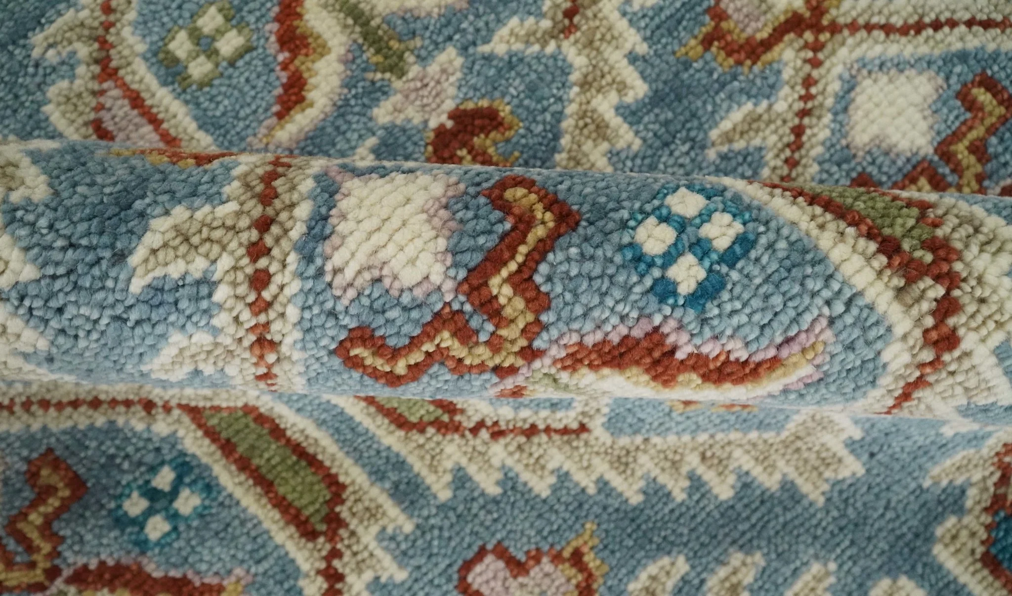 9x12 Hand Knotted Antique Blue, Beige and Rust Traditional Persian Oushak Wool Rug | TRDCP714 - Image 5