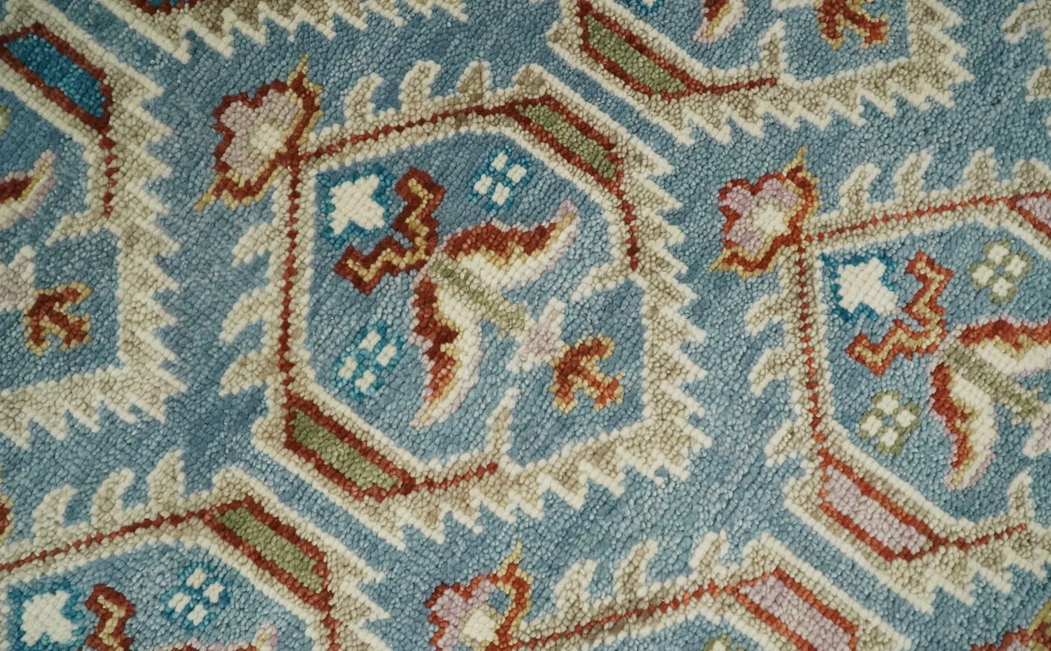 9x12 Hand Knotted Antique Blue, Beige and Rust Traditional Persian Oushak Wool Rug | TRDCP714 - Image 6