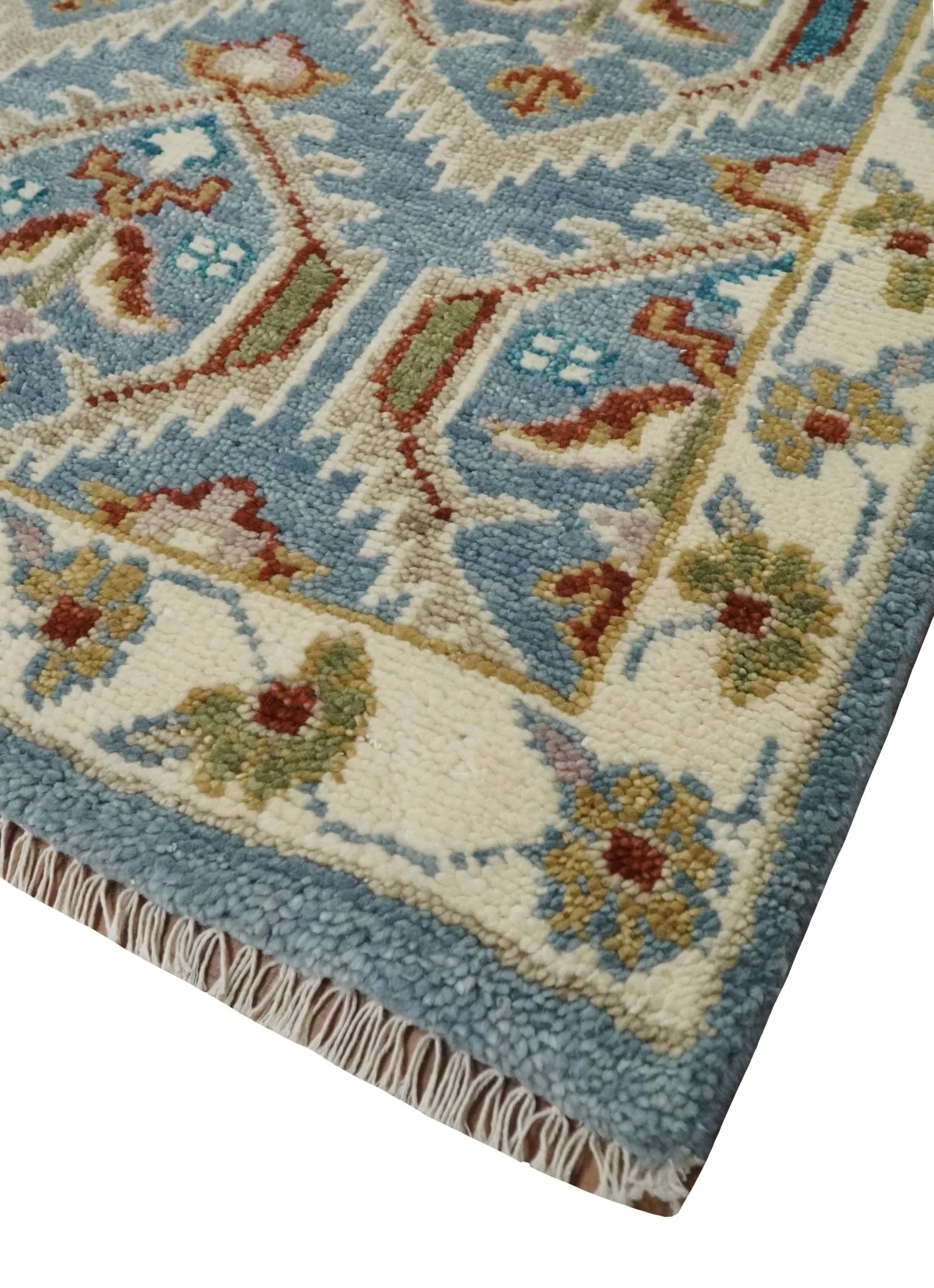 9x12 Hand Knotted Antique Blue, Beige and Rust Traditional Persian Oushak Wool Rug | TRDCP714 - Image 8