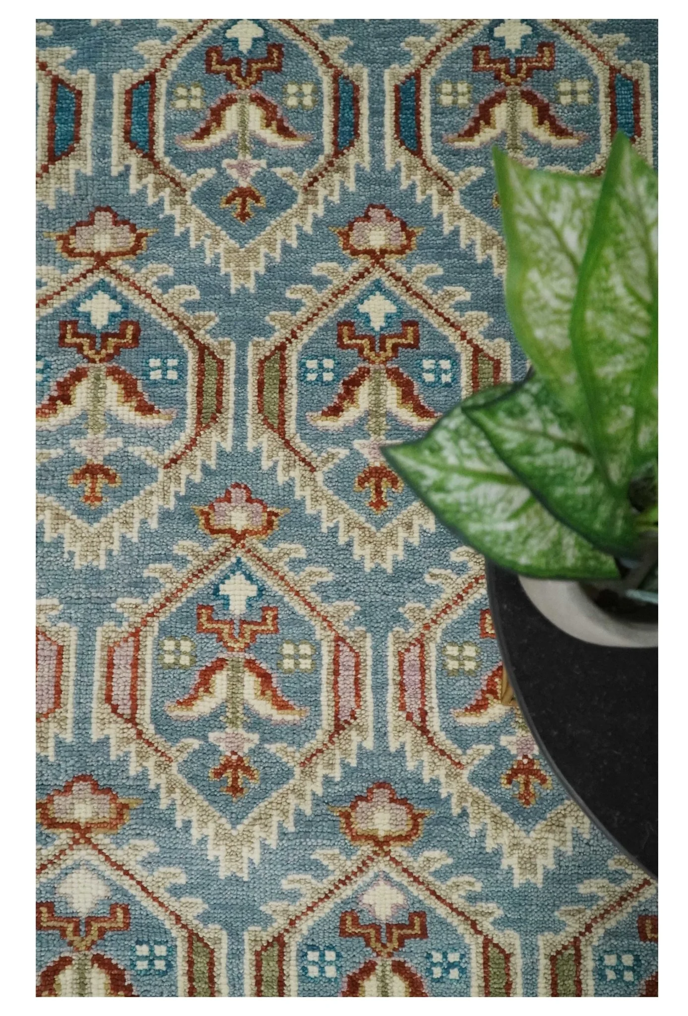 9x12 Hand Knotted Antique Blue, Beige and Rust Traditional Persian Oushak Wool Rug | TRDCP714 - Image 9