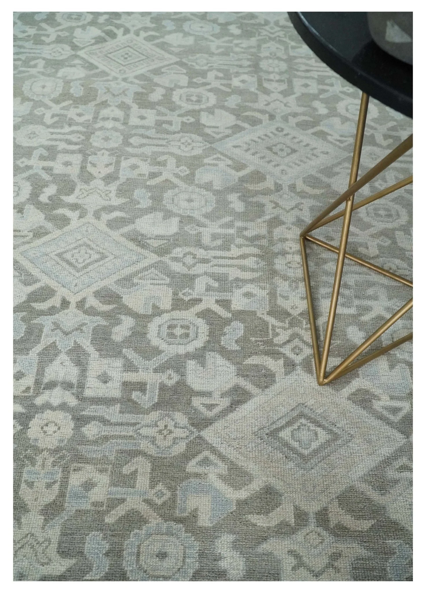 Hand Knotted Low Pile 8x10 Brown, Ivory and Blue Traditional Design Wool Area Rug - Image 2