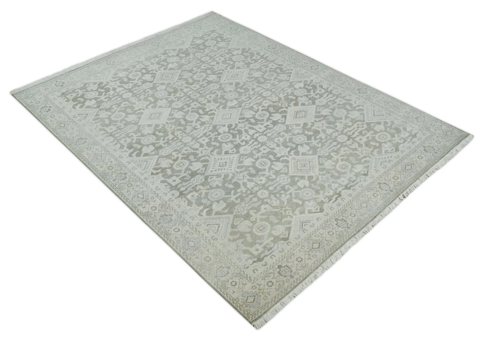 Hand Knotted Low Pile 8x10 Brown, Ivory and Blue Traditional Design Wool Area Rug - Image 5