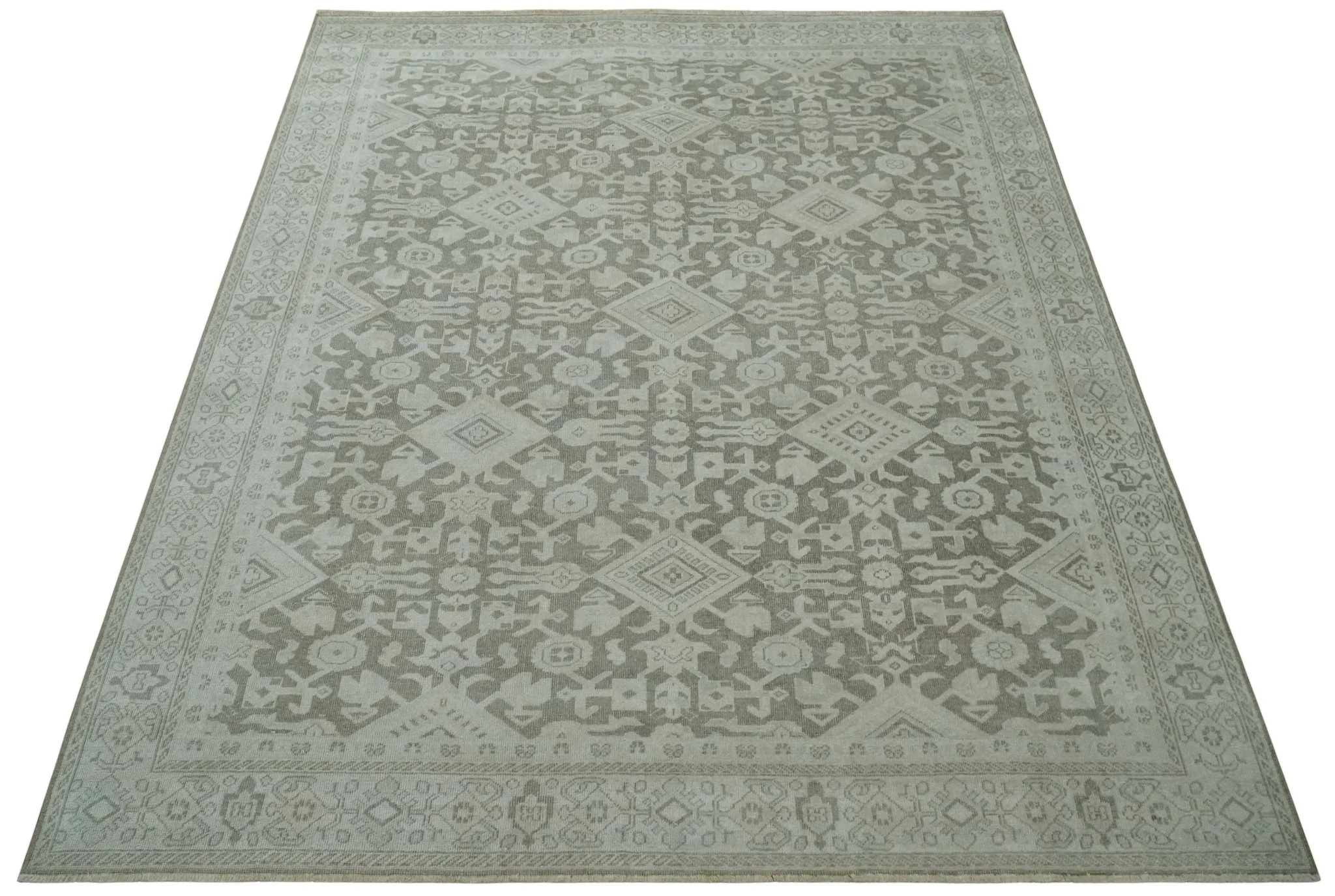 Turkish Design Brown and Ivory 8x10 Hand Knotted Antique Style Traditional Low Pile Wool Rug - Image 10