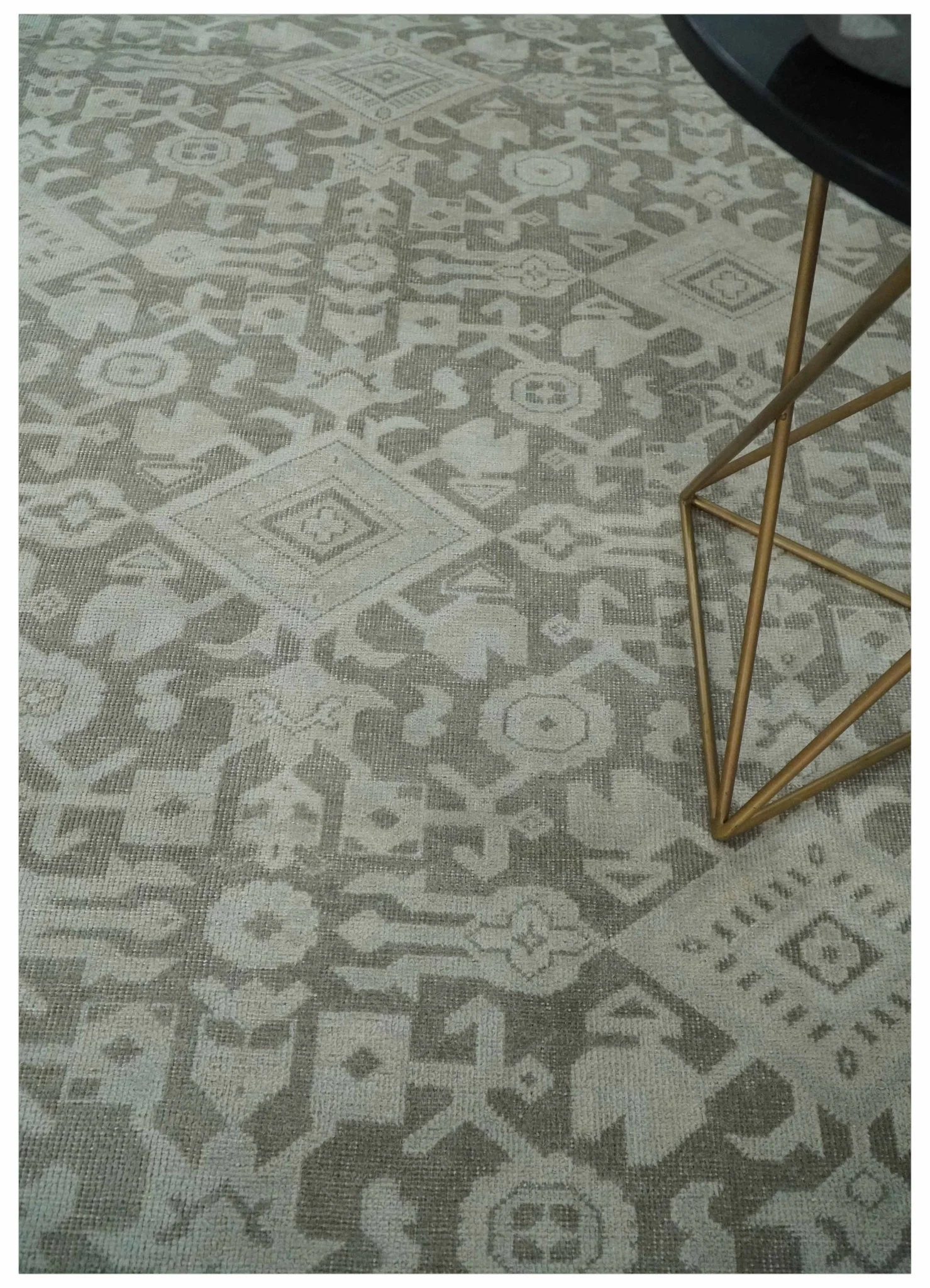 Turkish Design Brown and Ivory 8x10 Hand Knotted Antique Style Traditional Low Pile Wool Rug - Image 2