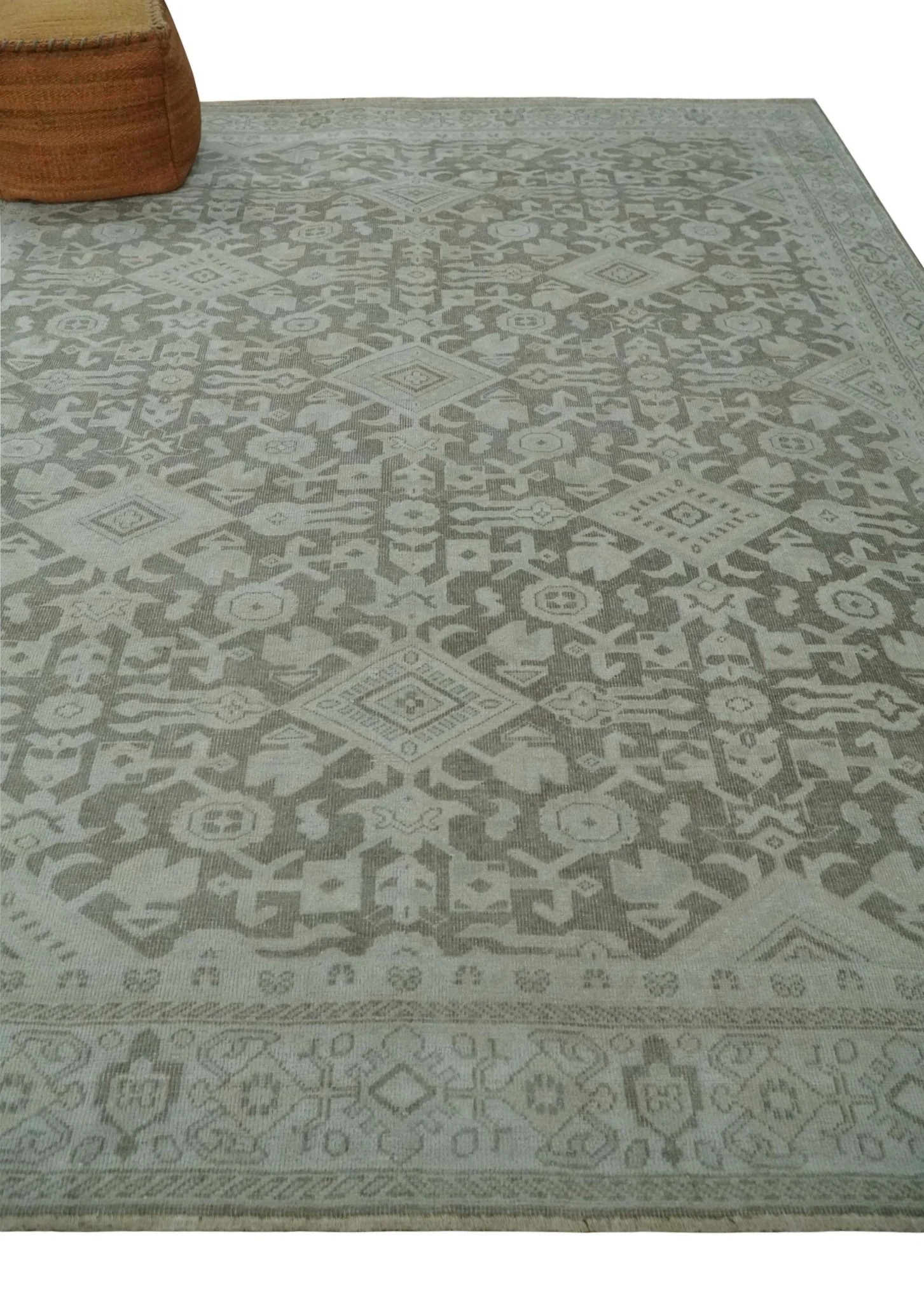 Turkish Design Brown and Ivory 8x10 Hand Knotted Antique Style Traditional Low Pile Wool Rug - Image 3