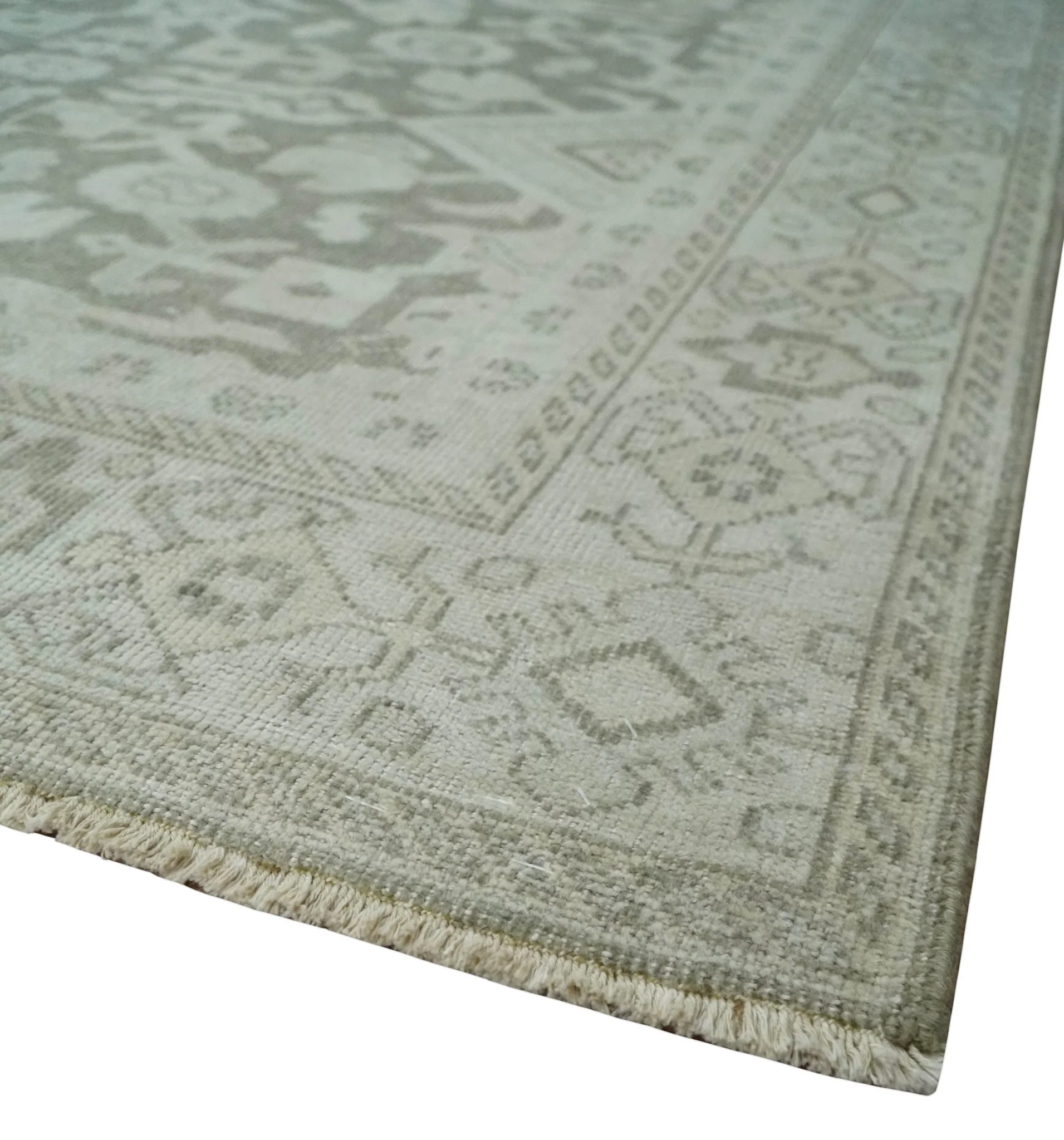Turkish Design Brown and Ivory 8x10 Hand Knotted Antique Style Traditional Low Pile Wool Rug - Image 5