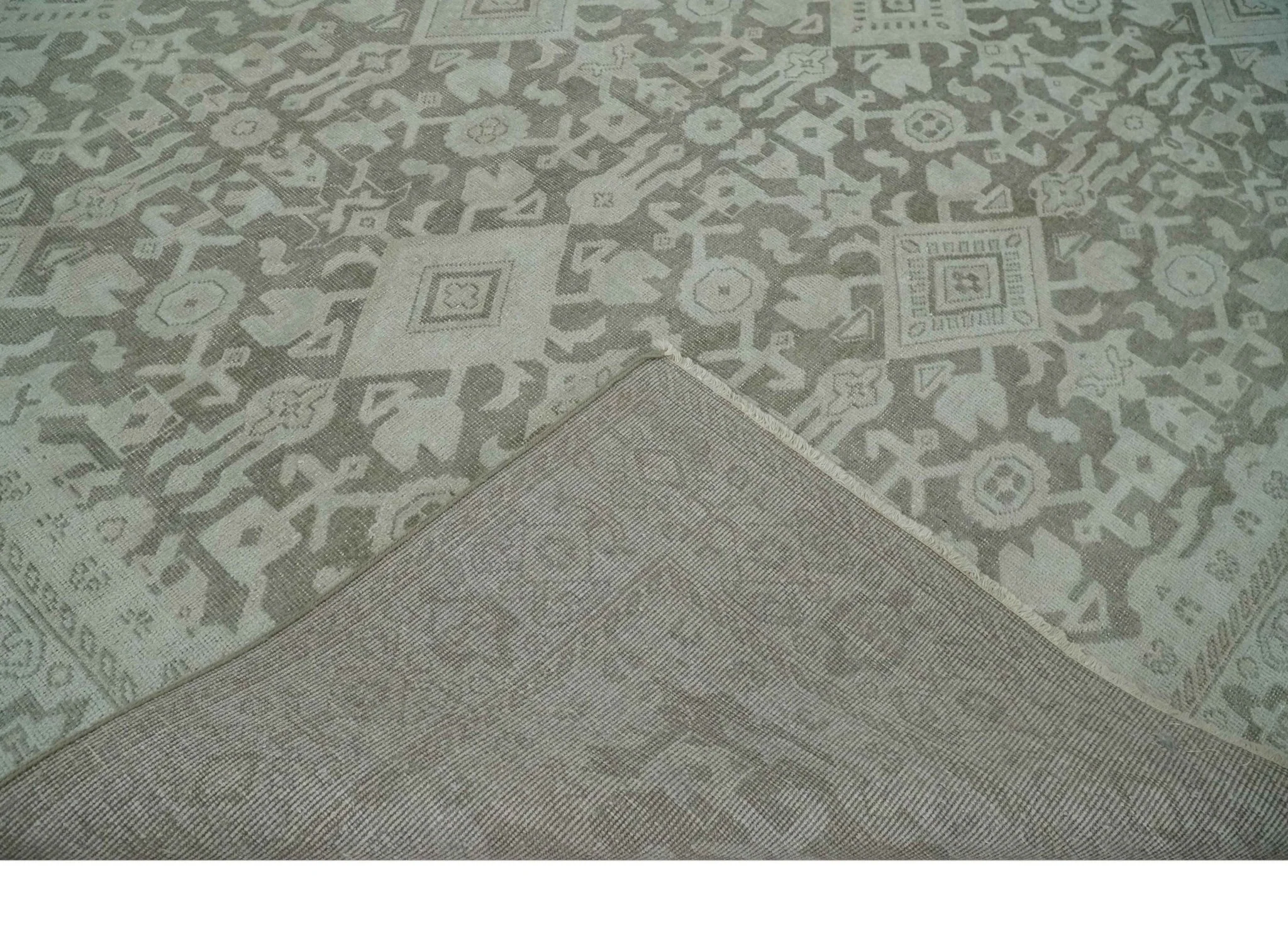 Turkish Design Brown and Ivory 8x10 Hand Knotted Antique Style Traditional Low Pile Wool Rug - Image 6