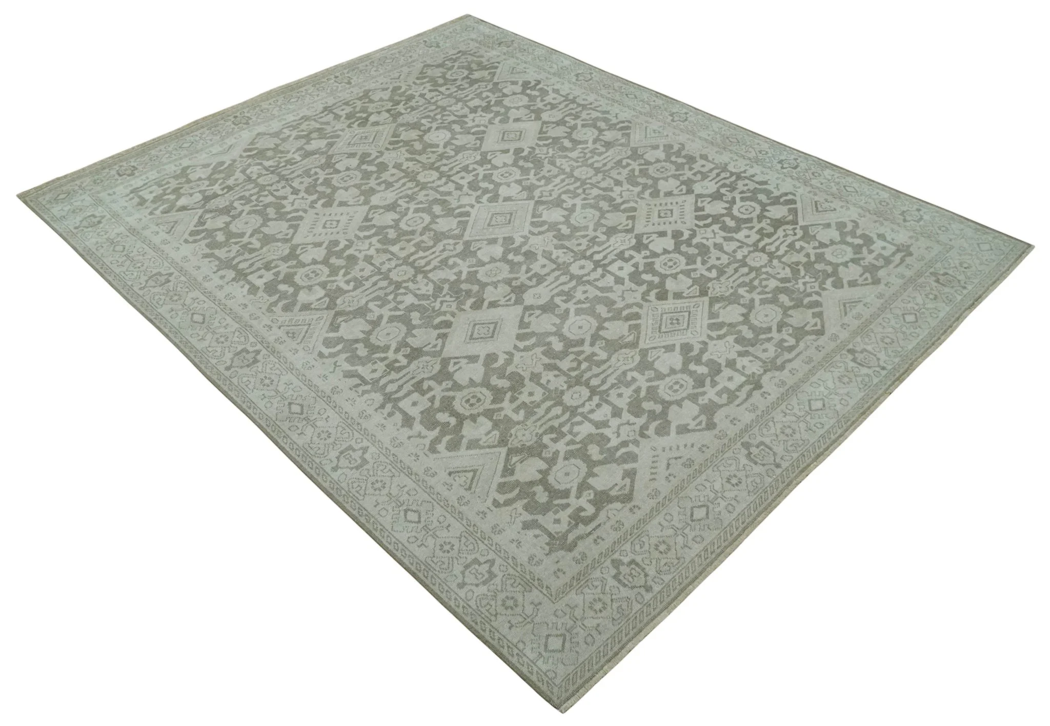 Turkish Design Brown and Ivory 8x10 Hand Knotted Antique Style Traditional Low Pile Wool Rug - Image 9