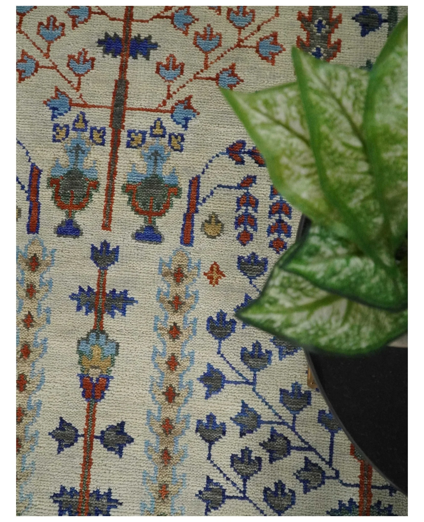 Hand Knotted Antique Ivory, Blue and Gray Traditional Vintage Style Oushak Wool Rug - Image 9