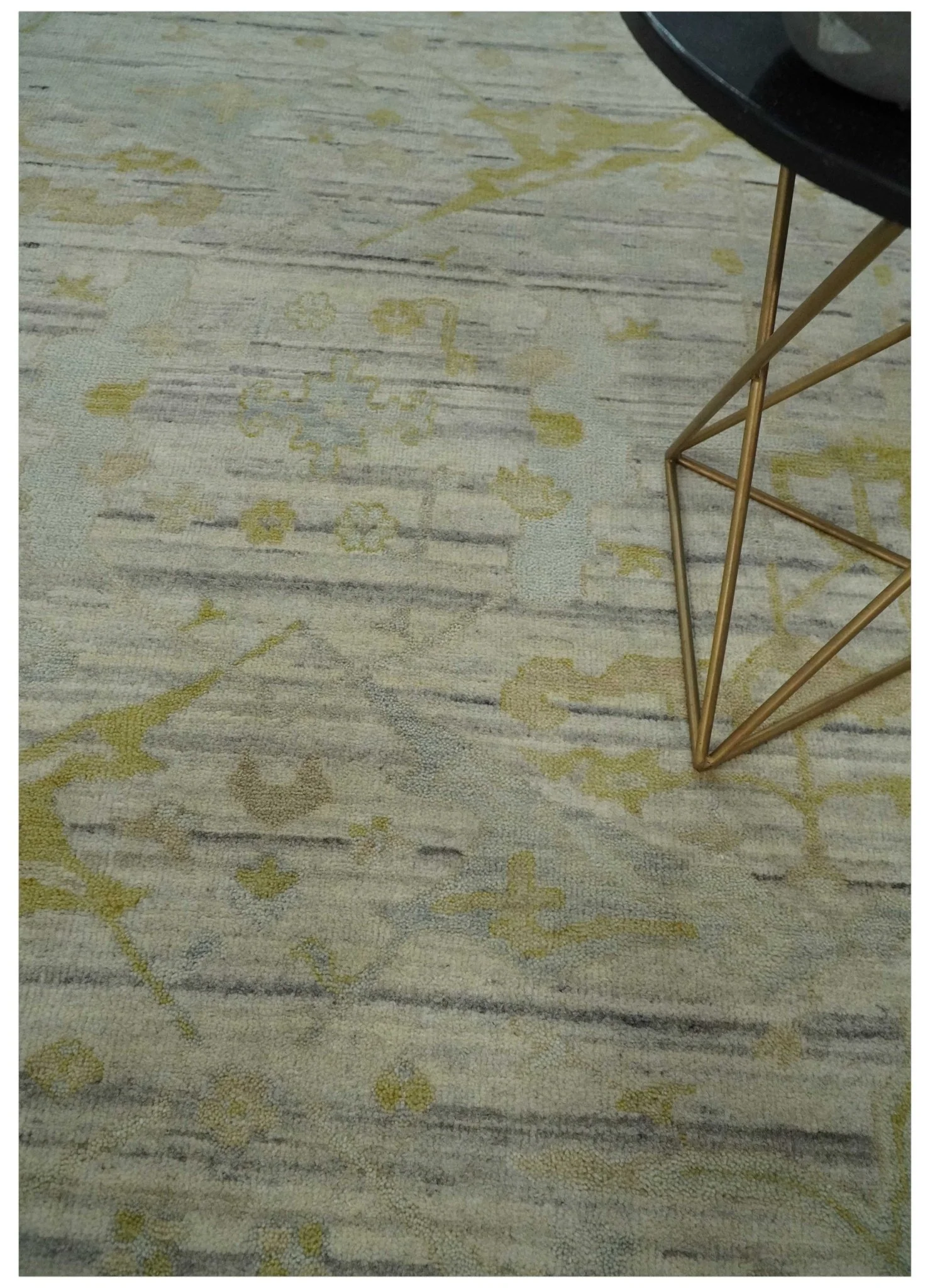 8x10 Hand Knotted Antique Ivory, Silver and Olive Traditional Wool Rug - Image 2