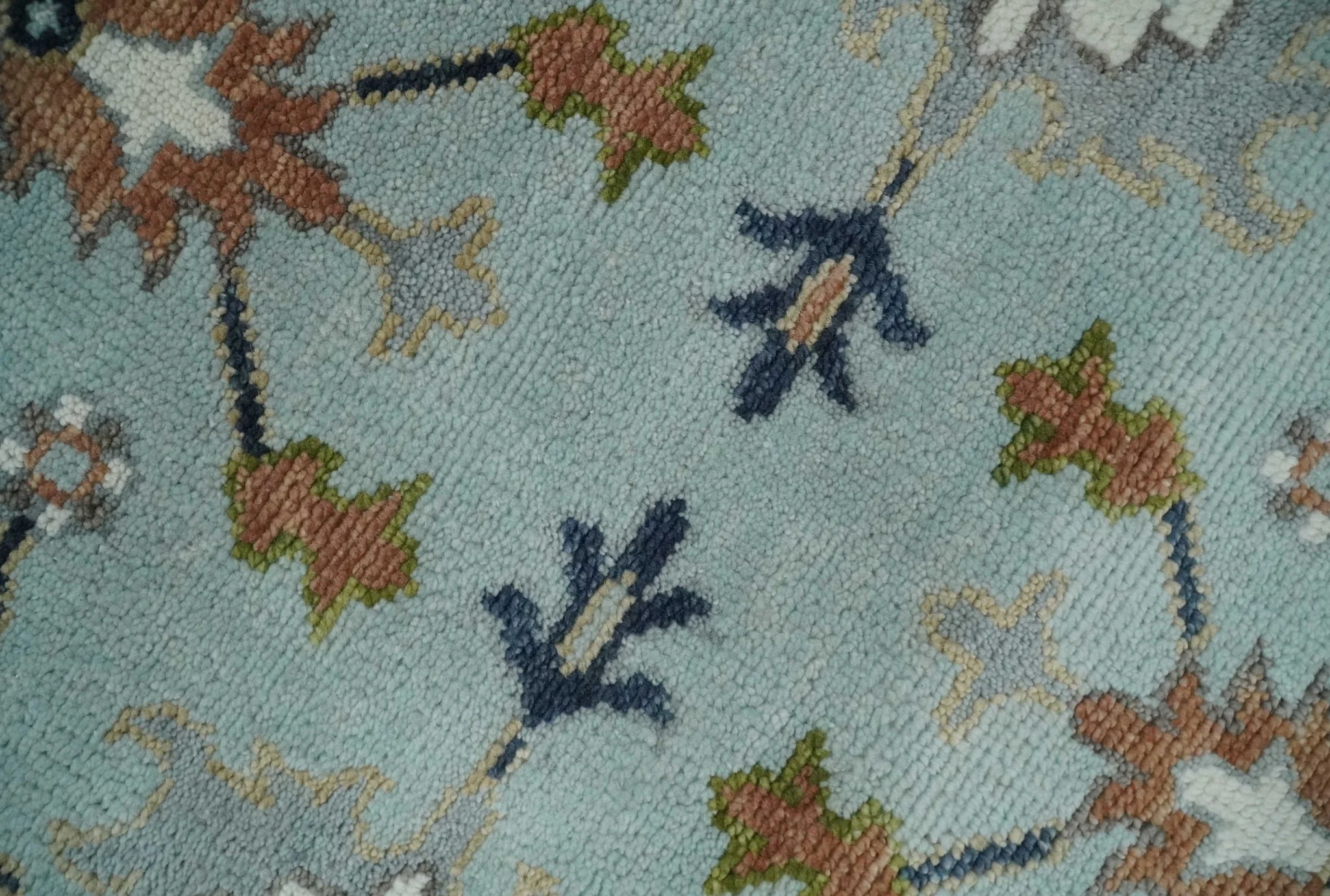 Light Blue and Camel 8x10 Hand Knotted Traditional Floral Oushak Rug - Image 4
