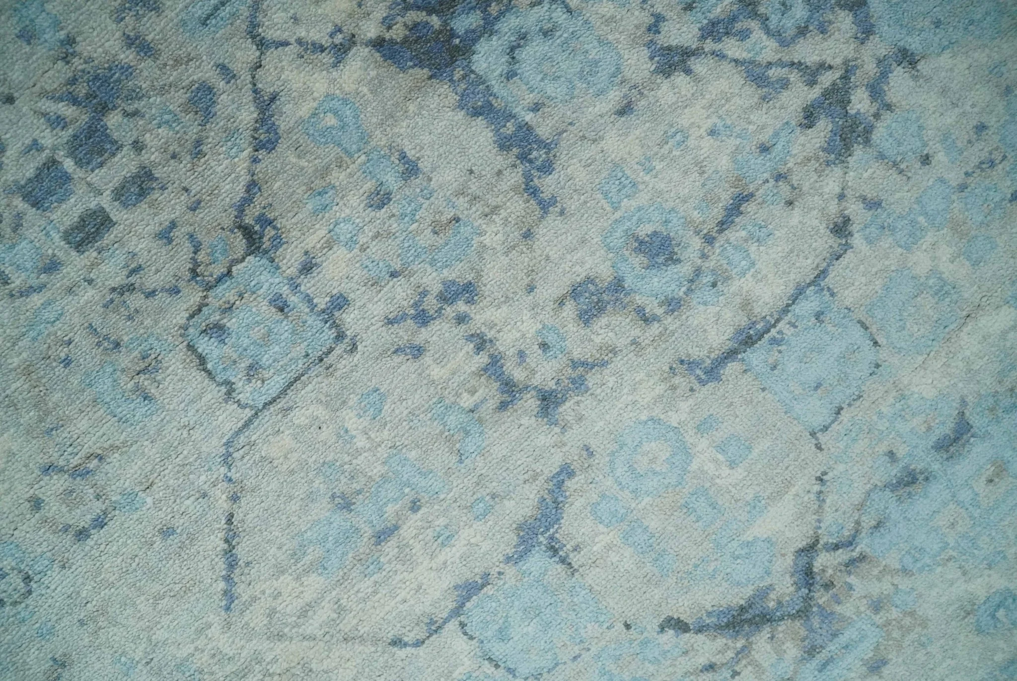 Fine Real Silk 8x10 Hand Knotted Aqua, Camel and Charcoal Antique Traditional Rug - Image 4