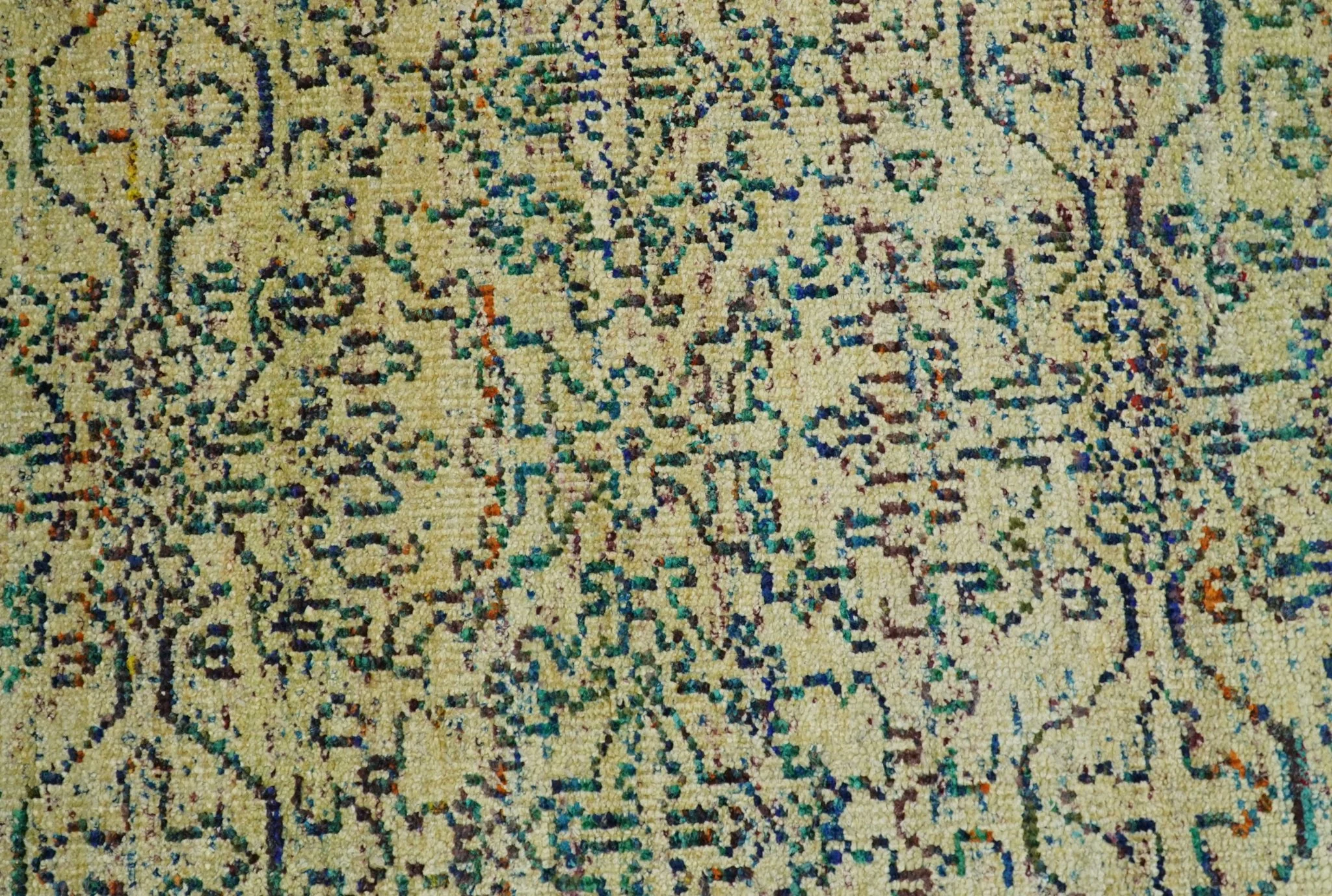 Antique 8x10 Hand Knotted Beige and Blue Persian made of Recycled Silk Area Rug | OP20 - Image 10