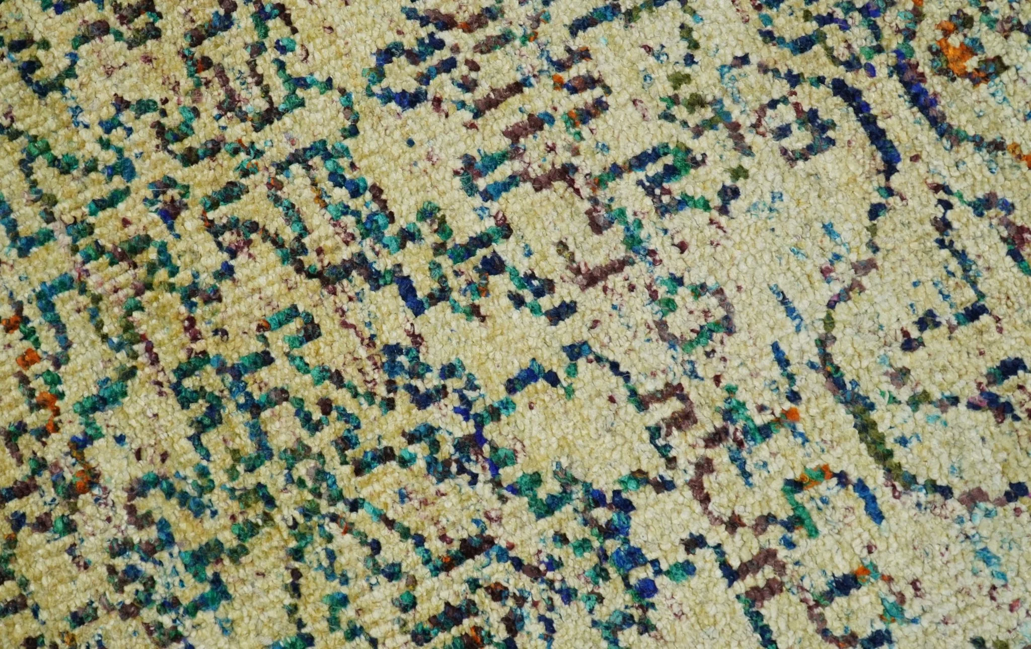 Antique 8x10 Hand Knotted Beige and Blue Persian made of Recycled Silk Area Rug | OP20 - Image 4