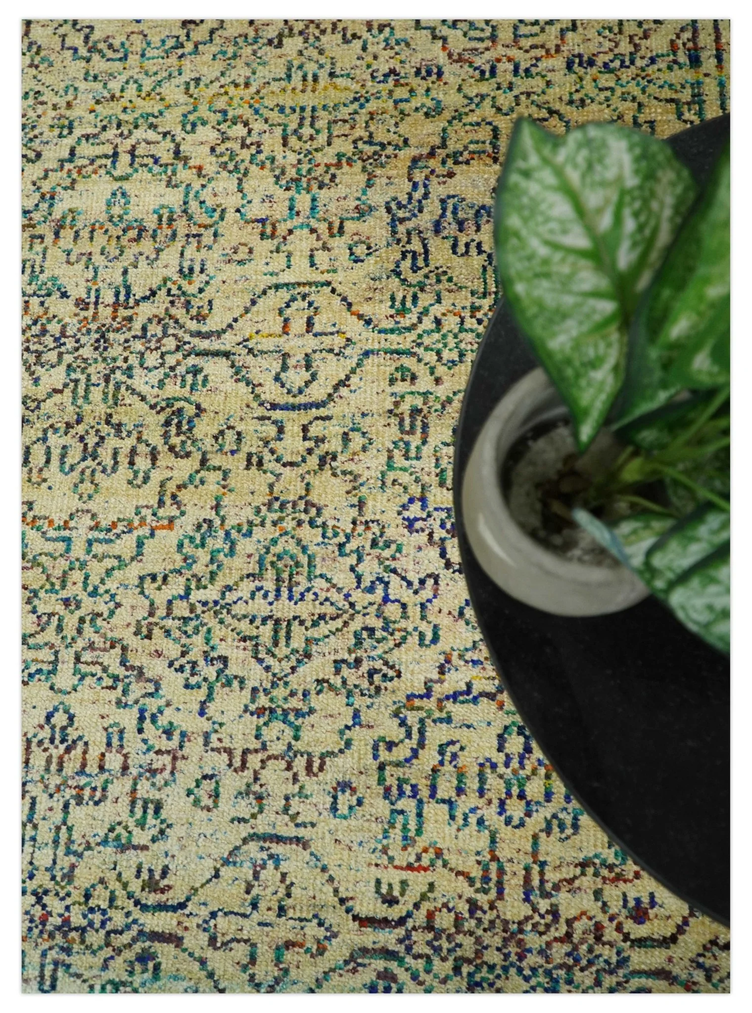 Antique 8x10 Hand Knotted Beige and Blue Persian made of Recycled Silk Area Rug | OP20 - Image 6