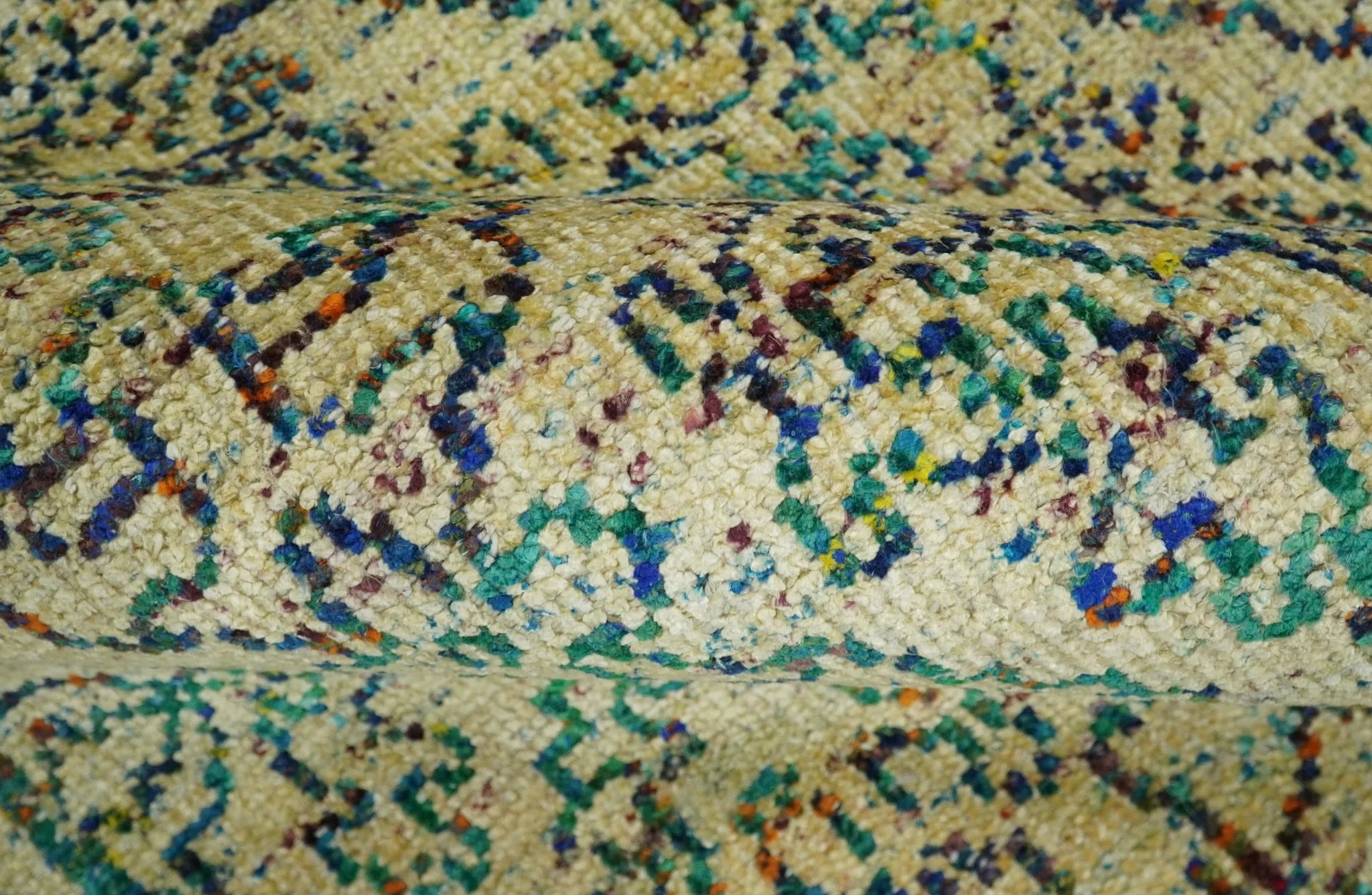 Antique 8x10 Hand Knotted Beige and Blue Persian made of Recycled Silk Area Rug | OP20 - Image 8