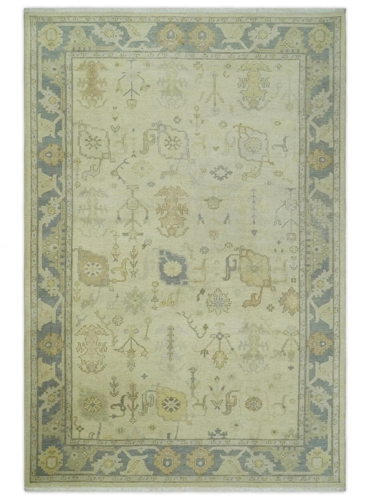 Ivory, Beige and Gray 8x10, 6x9, 4x6 Hand Knotted Traditional Persian Oushak Wool Rug | AC4 - Image 11