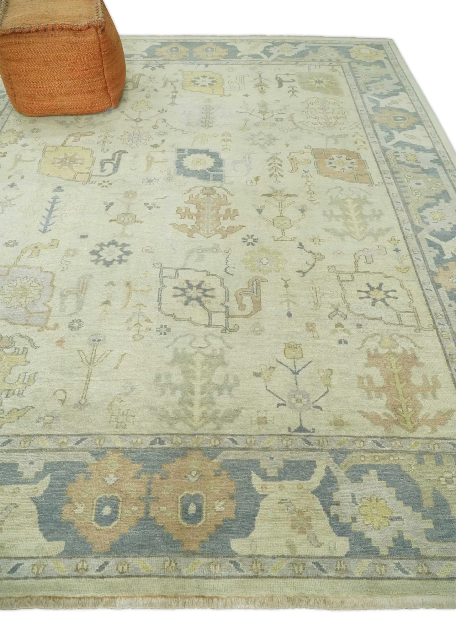 Ivory, Beige and Gray 8x10, 6x9, 4x6 Hand Knotted Traditional Persian Oushak Wool Rug | AC4 - Image 3