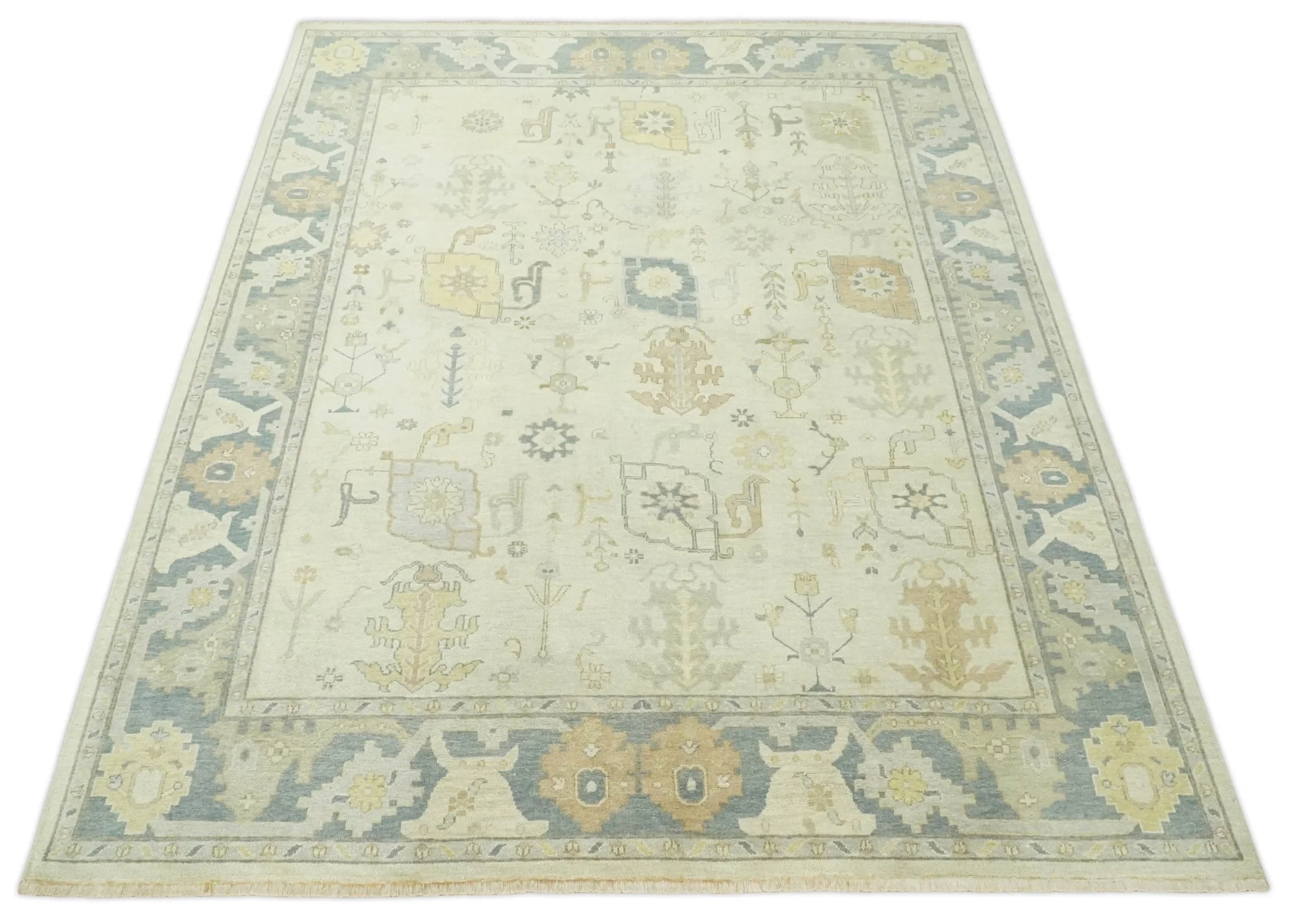 Ivory, Beige and Gray 8x10, 6x9, 4x6 Hand Knotted Traditional Persian Oushak Wool Rug | AC4 - Image 8