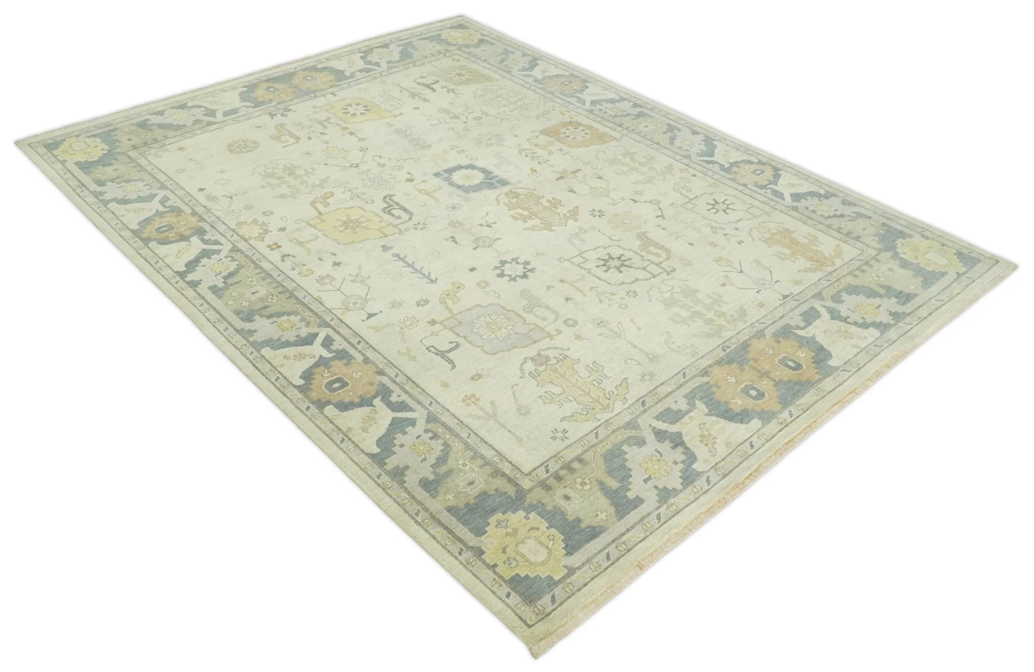 Ivory, Beige and Gray 8x10, 6x9, 4x6 Hand Knotted Traditional Persian Oushak Wool Rug | AC4 - Image 9