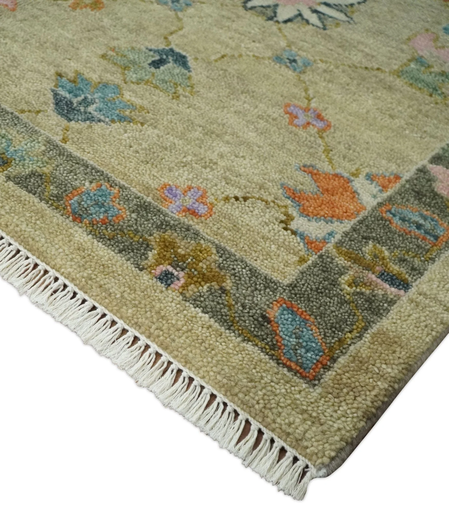 8x10 Hand Knotted  Brown and Olive Traditional Vintage Persian Oushak Antique Wool Rug | TRDCP962810 - Image 5
