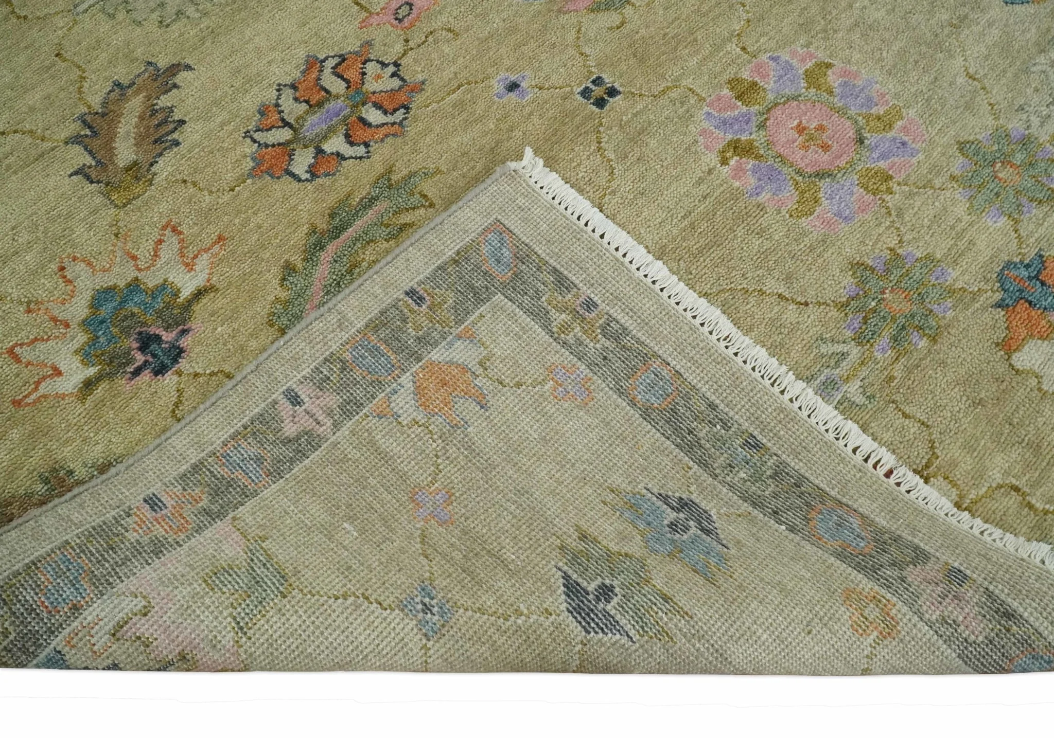 8x10 Hand Knotted  Brown and Olive Traditional Vintage Persian Oushak Antique Wool Rug | TRDCP962810 - Image 7
