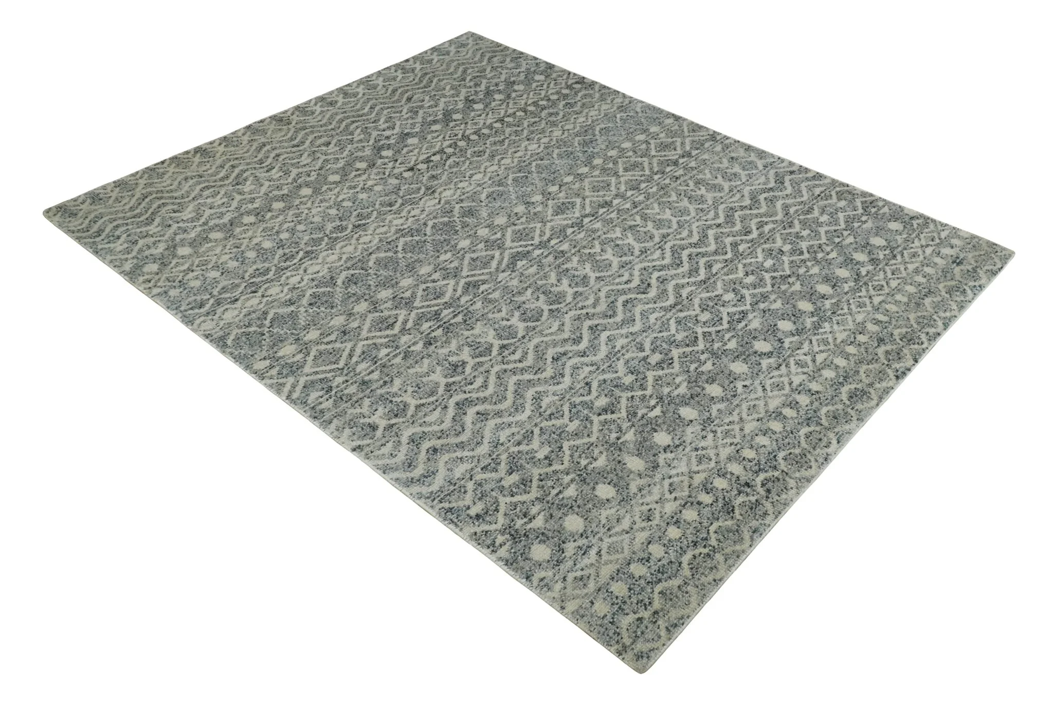 8x10 Hand Knotted Beige, Gray and Blue Modern Contemporary Southwestern Tribal Trellis Recycled Silk Area Rug | OP44 - Image 10