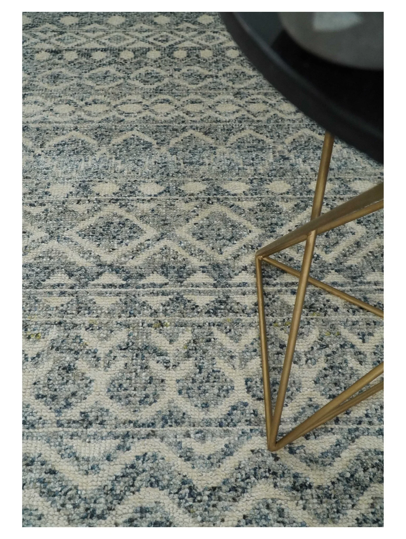 8x10 Hand Knotted Beige, Gray and Blue Modern Contemporary Southwestern Tribal Trellis Recycled Silk Area Rug | OP44 - Image 3
