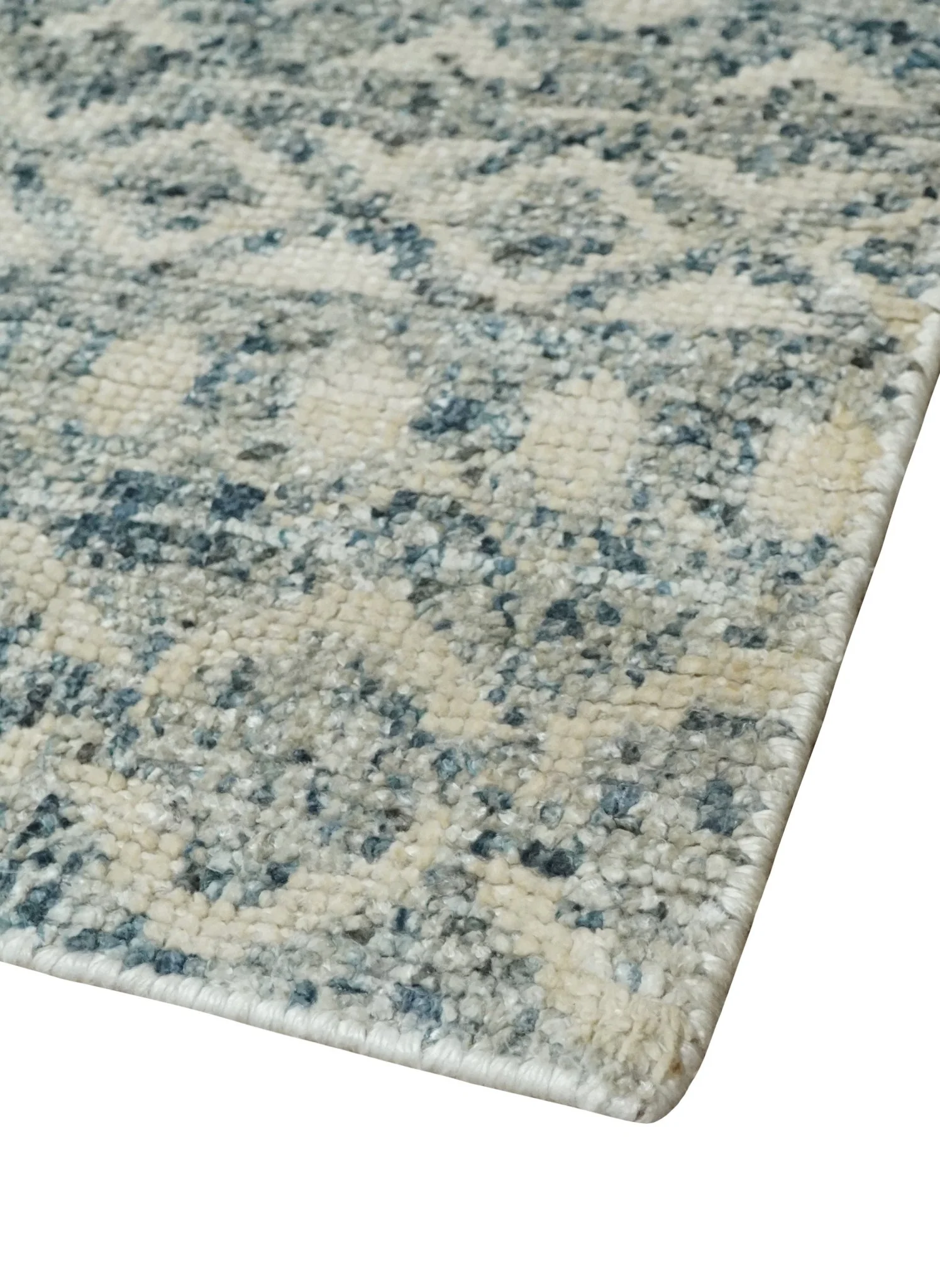 8x10 Hand Knotted Beige, Gray and Blue Modern Contemporary Southwestern Tribal Trellis Recycled Silk Area Rug | OP44 - Image 5
