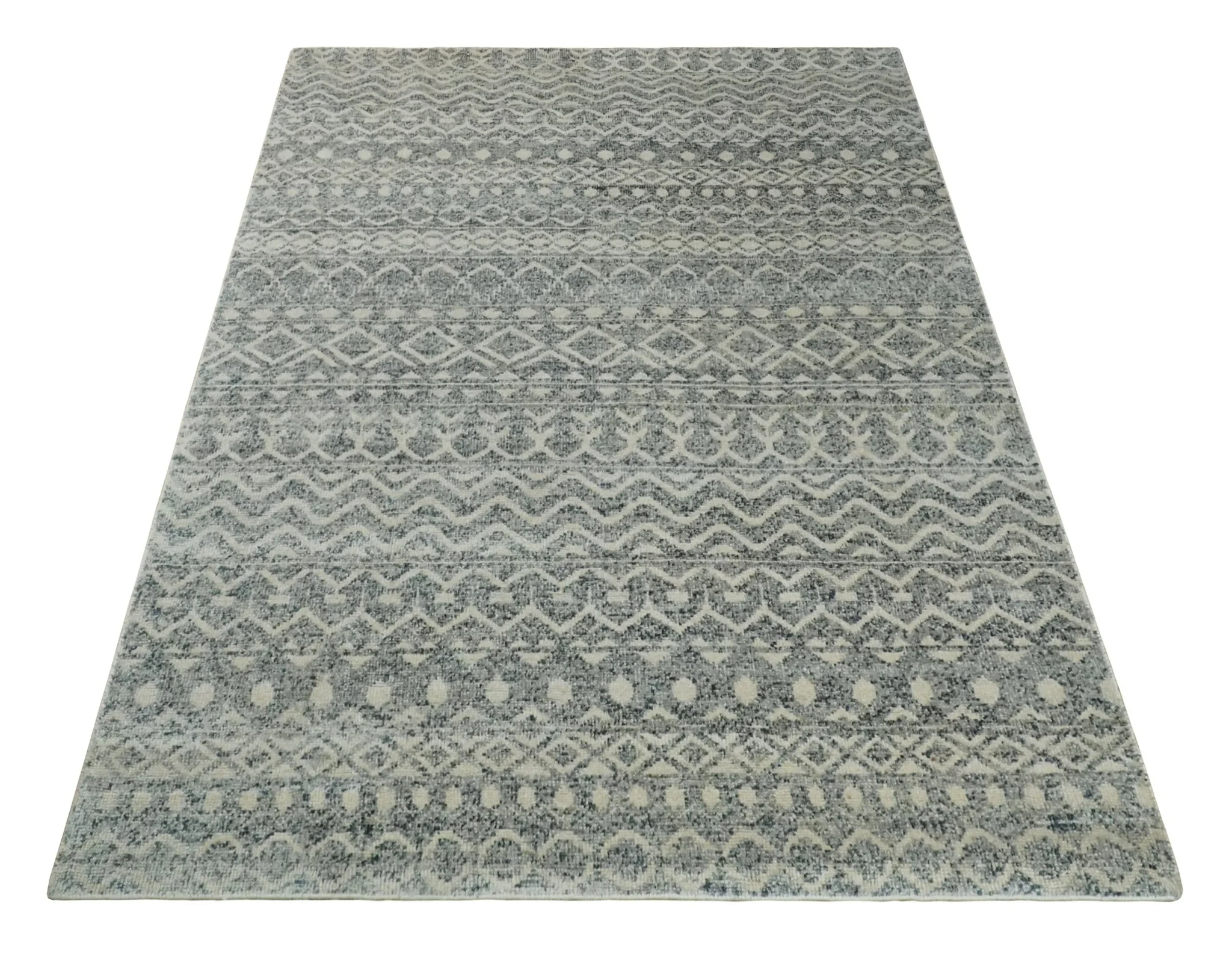 8x10 Hand Knotted Beige, Gray and Blue Modern Contemporary Southwestern Tribal Trellis Recycled Silk Area Rug | OP44 - Image 9