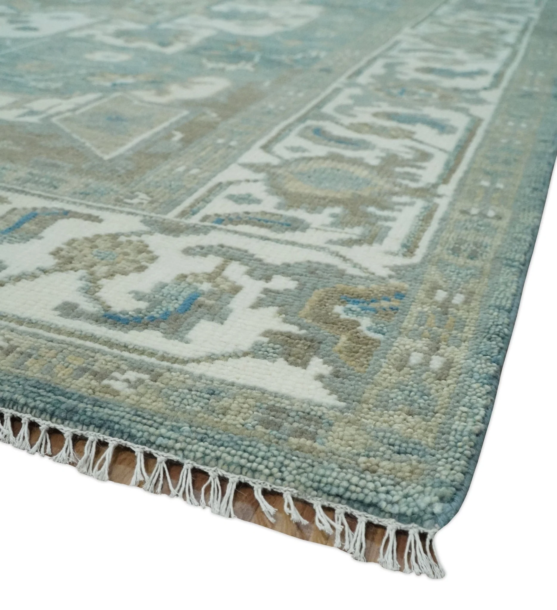 8x10 Hand Knotted Beige, Ivory and Gray Traditional Turkish Design Wool Area Rug - Image 5
