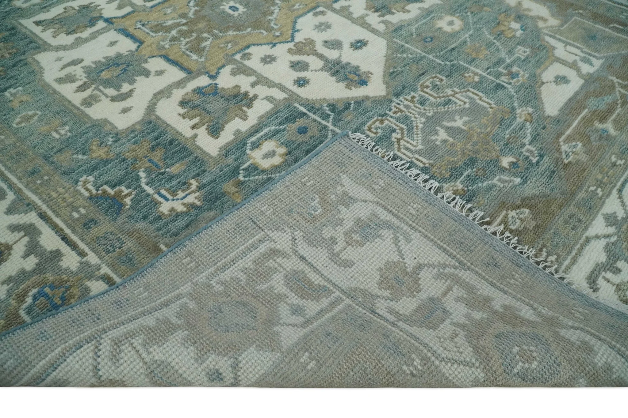 8x10 Hand Knotted Beige, Ivory and Gray Traditional Turkish Design Wool Area Rug - Image 6