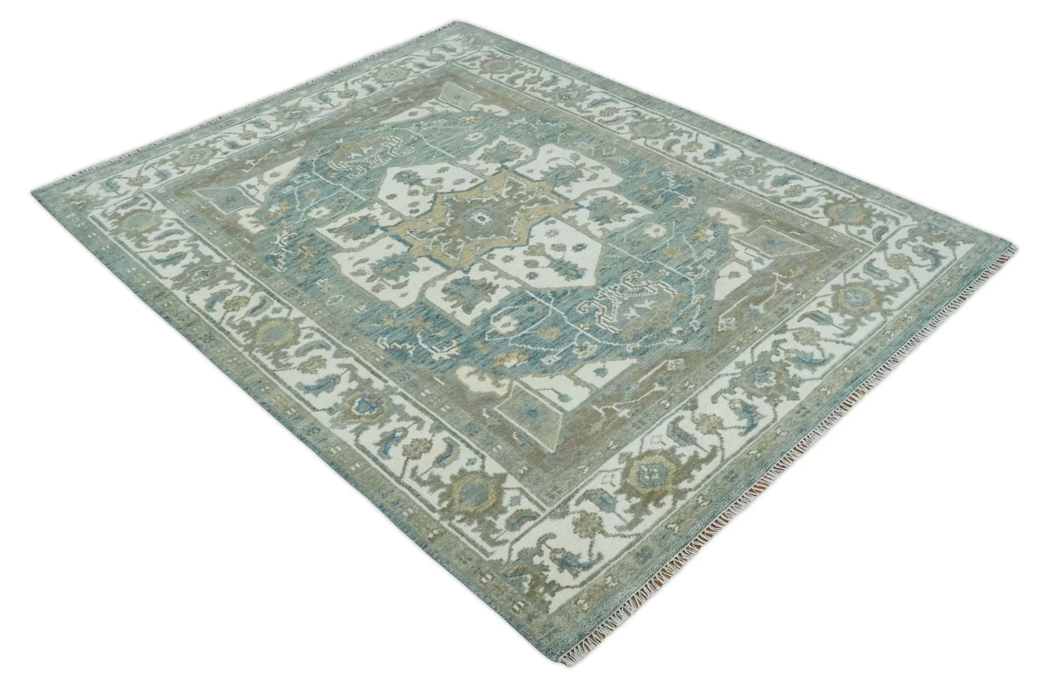 8x10 Hand Knotted Beige, Ivory and Gray Traditional Turkish Design Wool Area Rug - Image 9