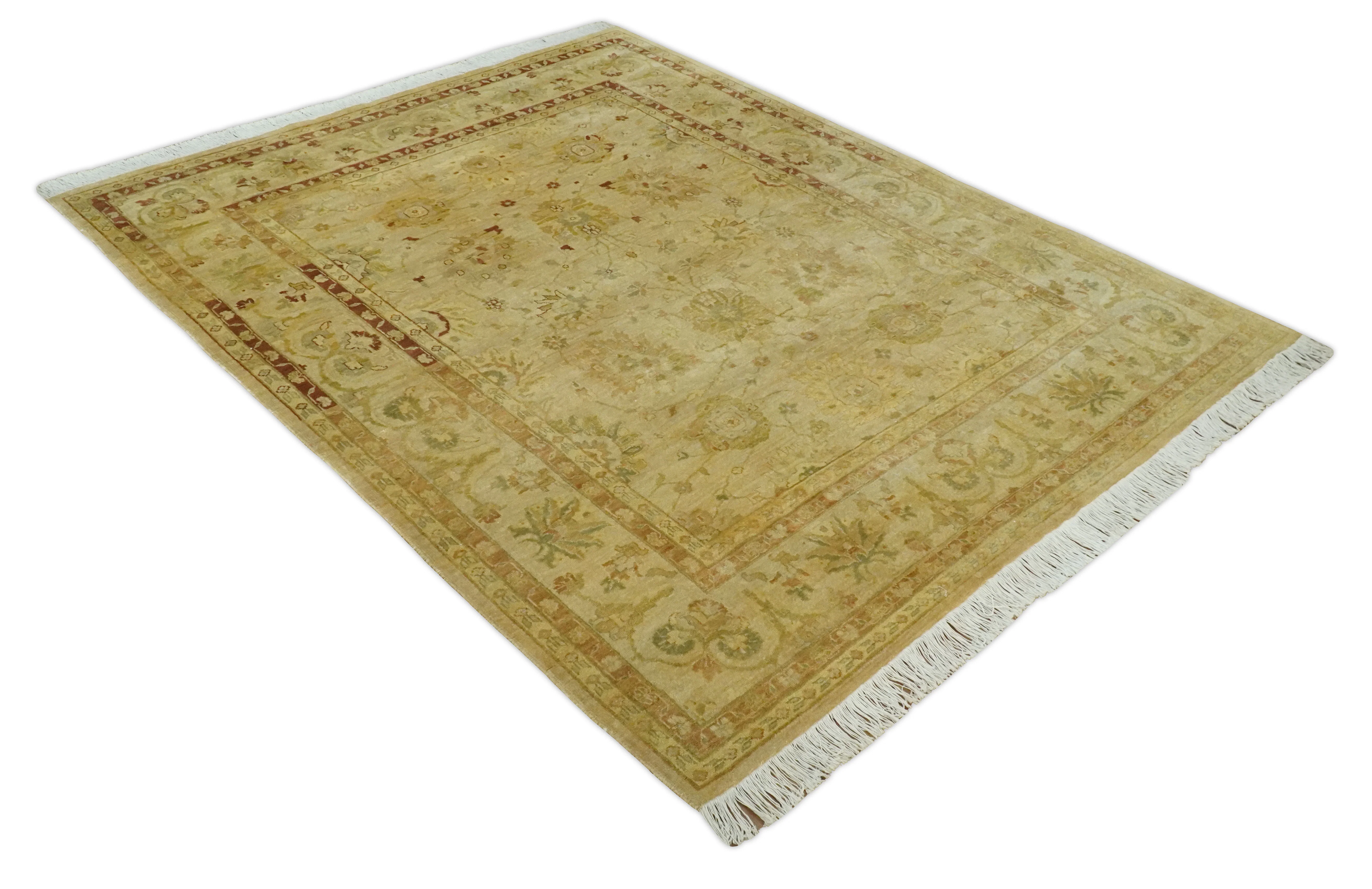 Antique Style 8x10 Hand Knotted Beige, Olive and Brown Traditional Oushak Wool Rug - Image 10