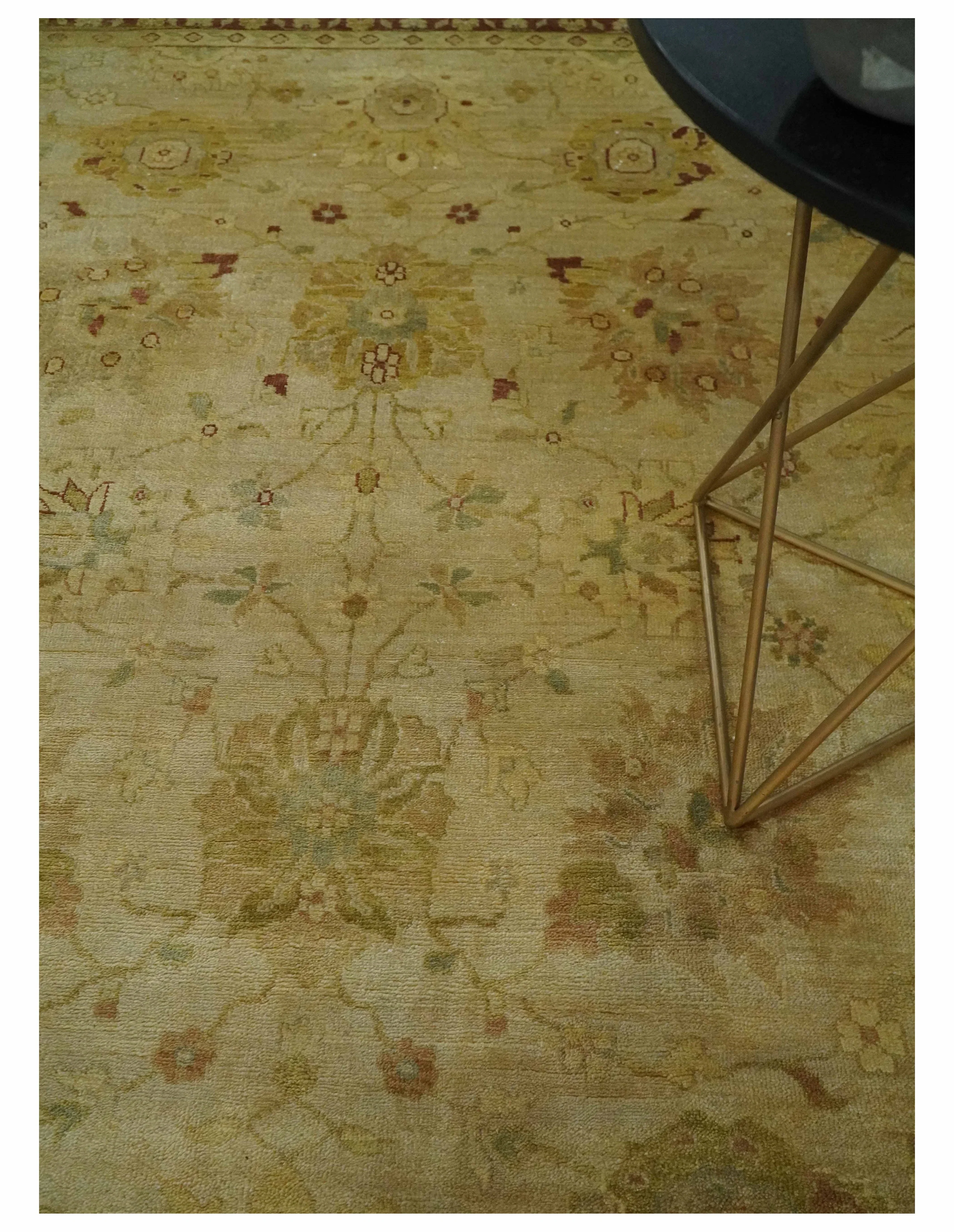 Antique Style 8x10 Hand Knotted Beige, Olive and Brown Traditional Oushak Wool Rug - Image 2