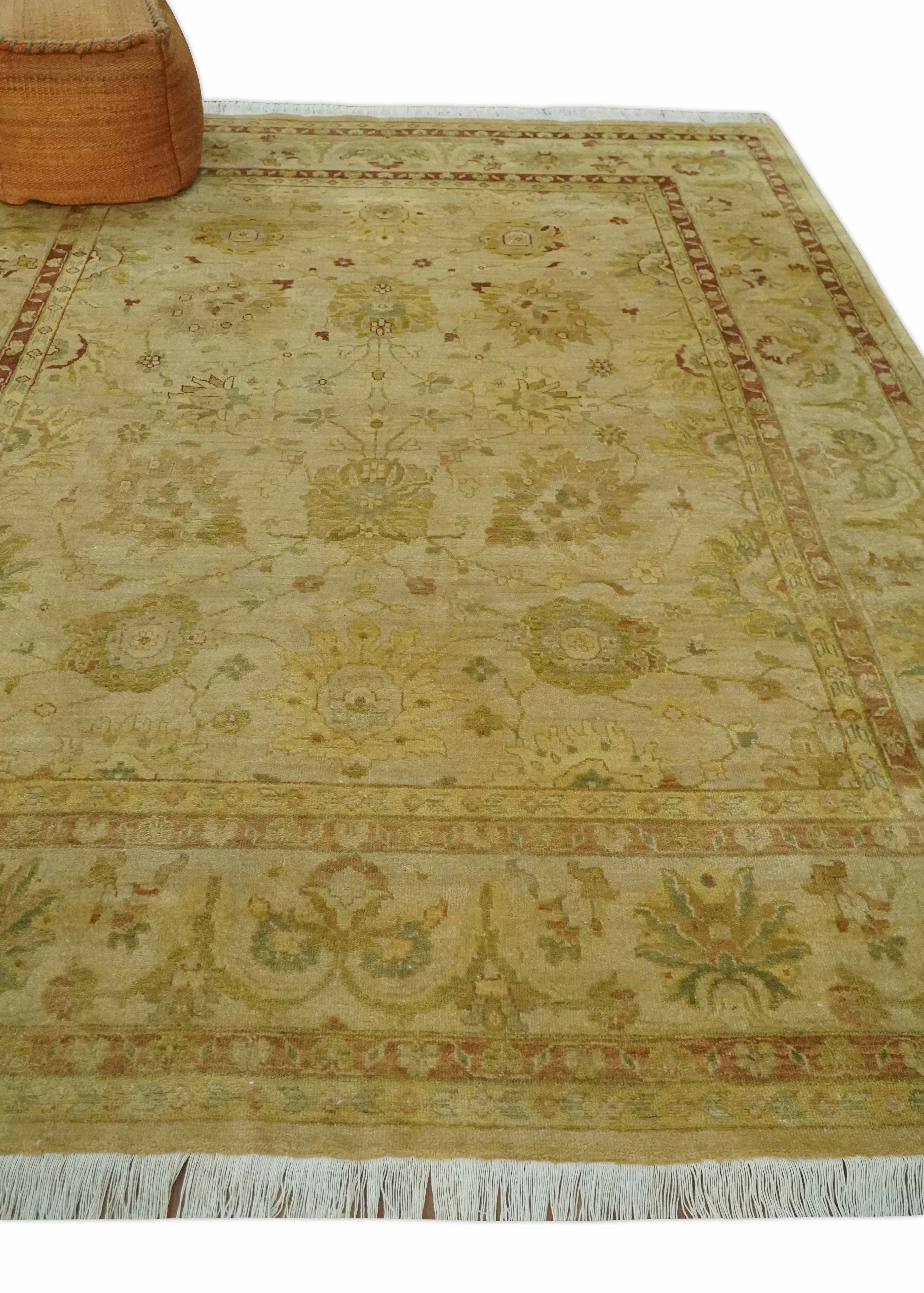 Antique Style 8x10 Hand Knotted Beige, Olive and Brown Traditional Oushak Wool Rug - Image 3