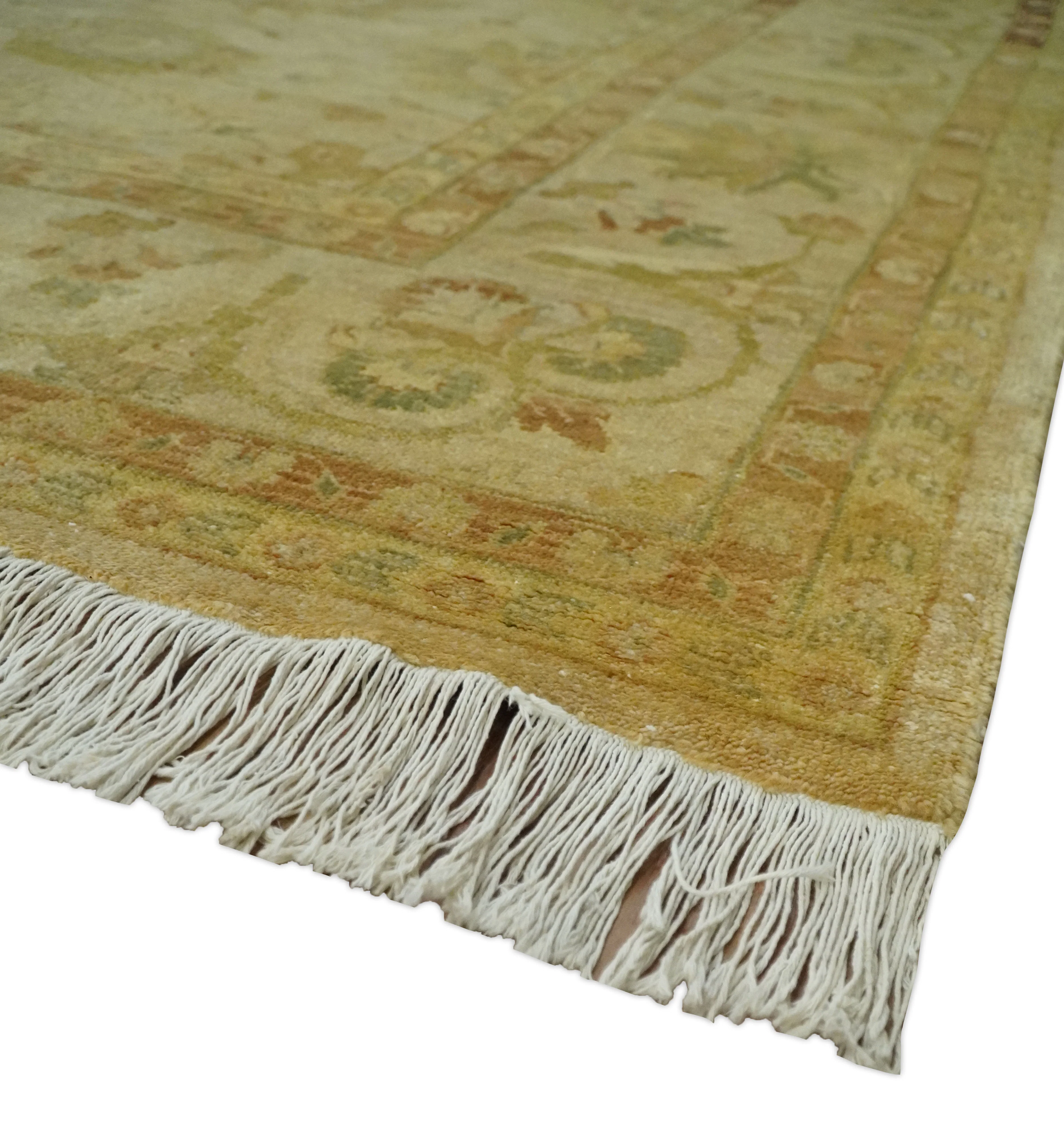 Antique Style 8x10 Hand Knotted Beige, Olive and Brown Traditional Oushak Wool Rug - Image 5