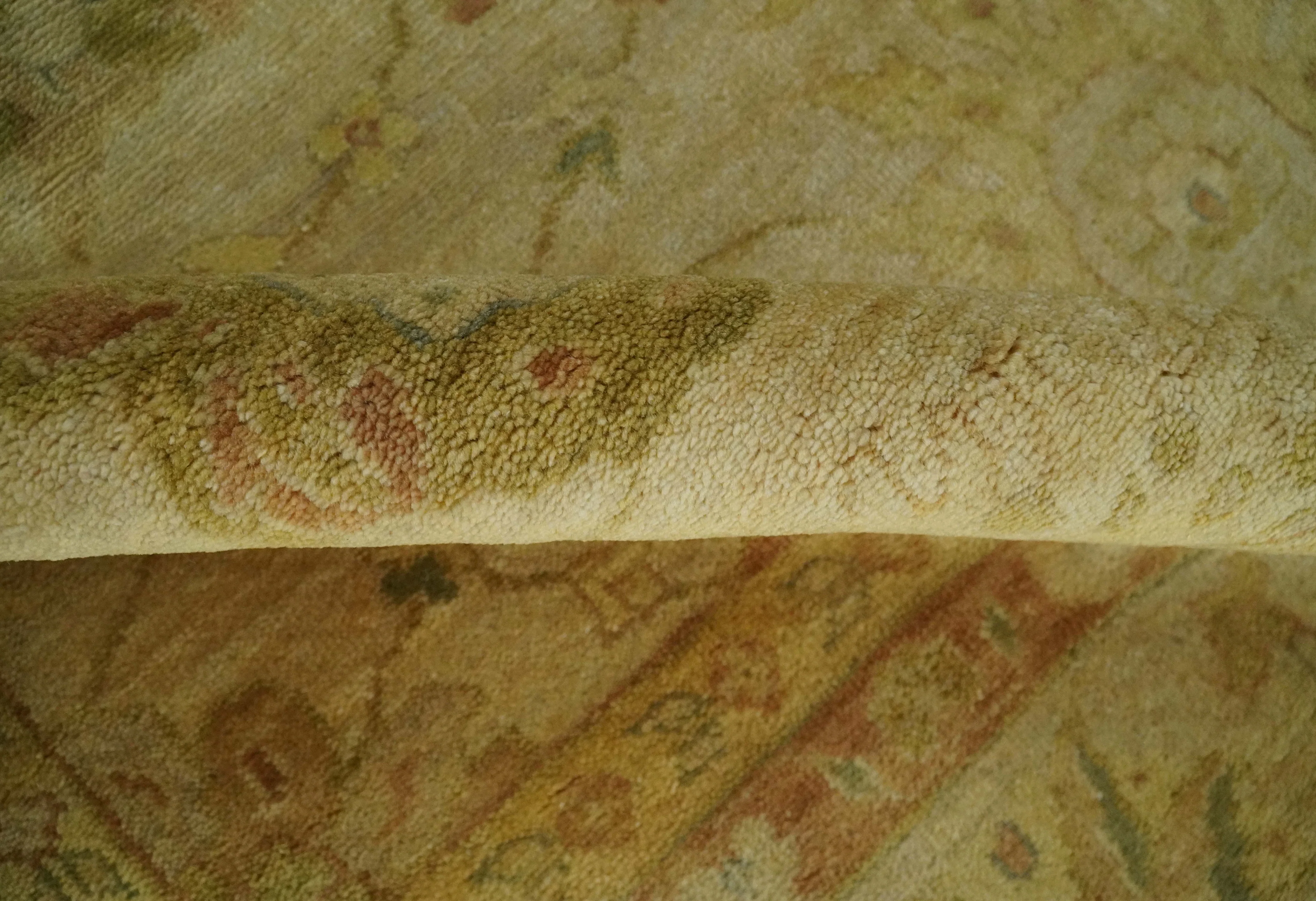 Antique Style 8x10 Hand Knotted Beige, Olive and Brown Traditional Oushak Wool Rug - Image 6