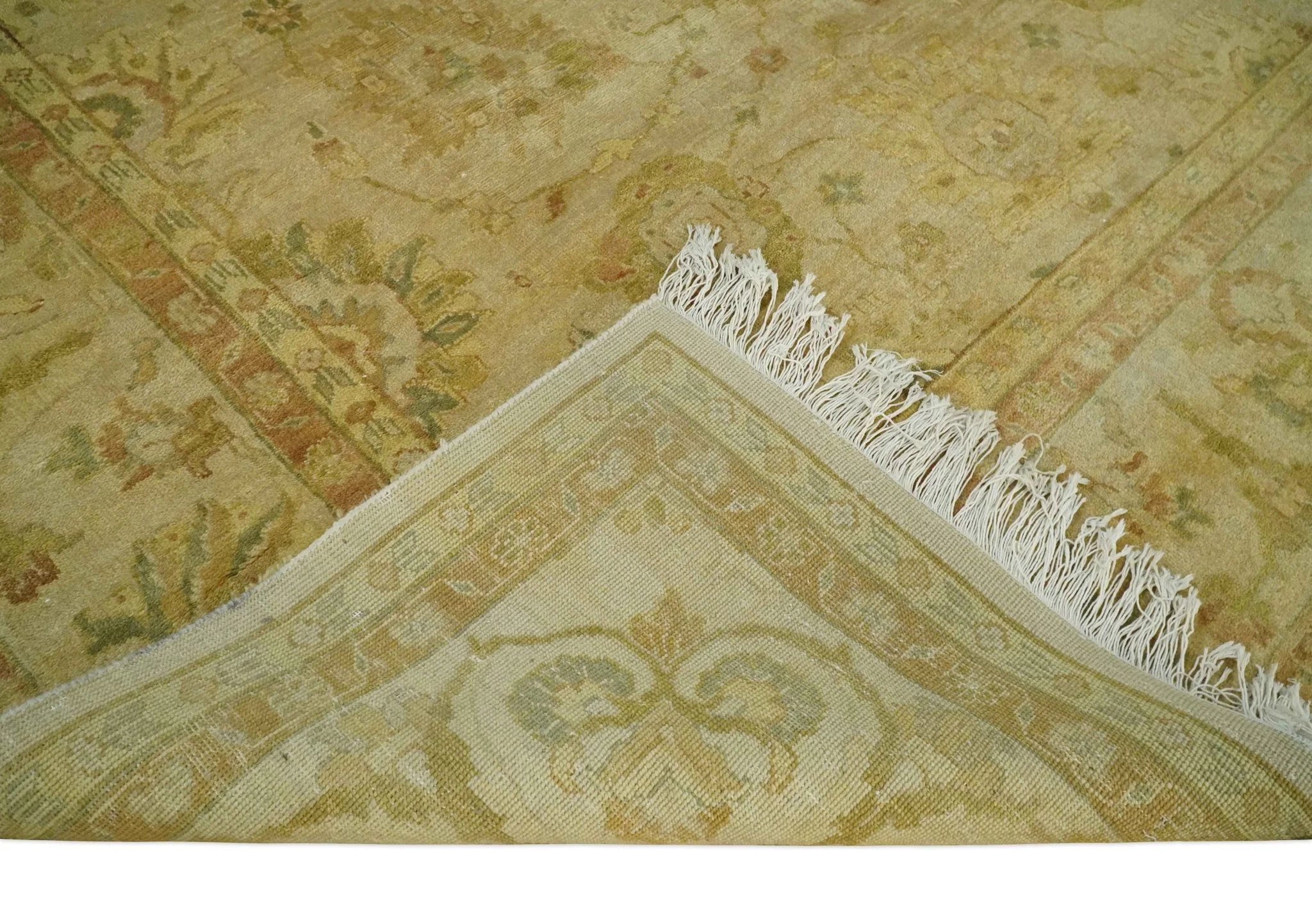 Antique Style 8x10 Hand Knotted Beige, Olive and Brown Traditional Oushak Wool Rug - Image 7