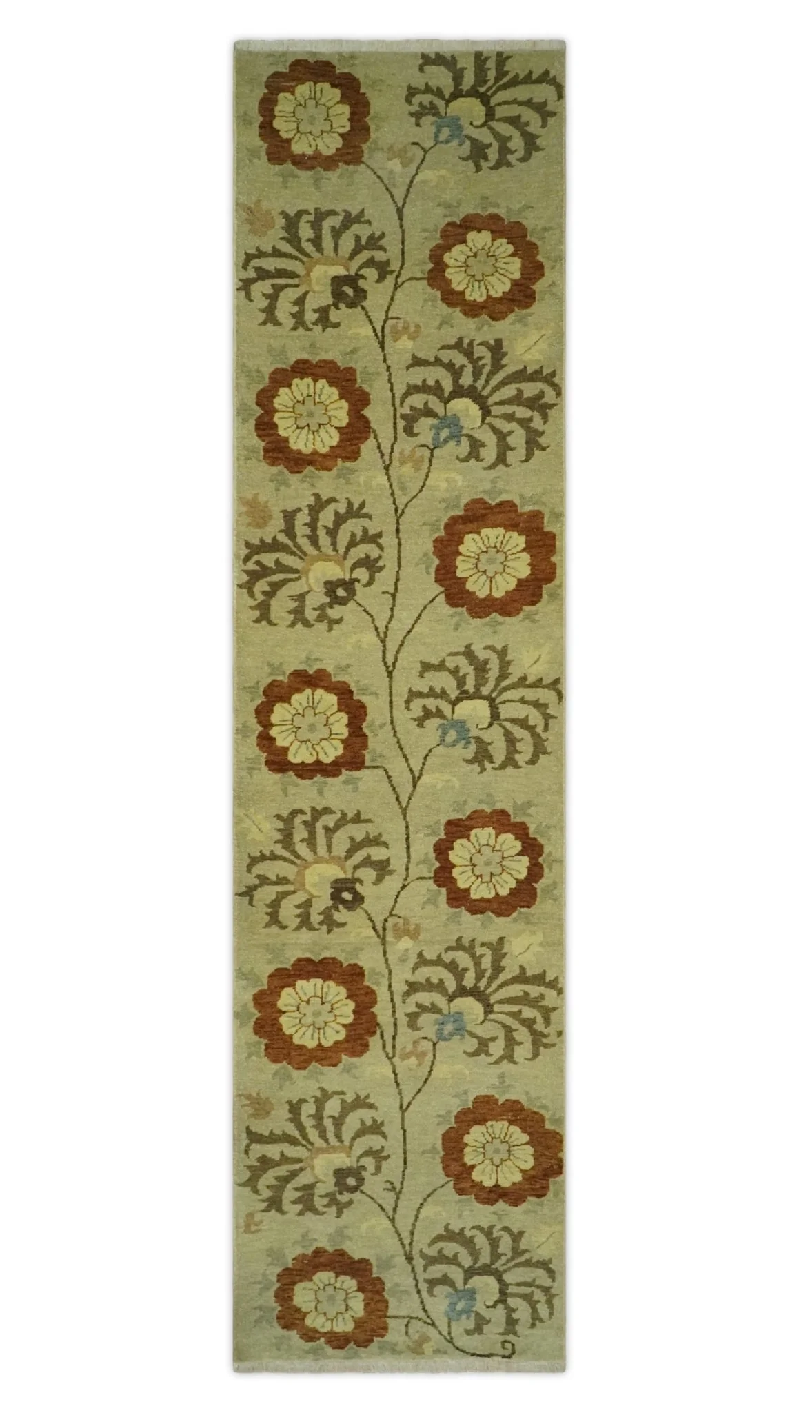 Antique Turkish Floral 8x10, 6x9, 4x6 and 2.6x10 Hand Knotted Beige, Olive and Rust Floral Persian Rug | AC5 - Image 12